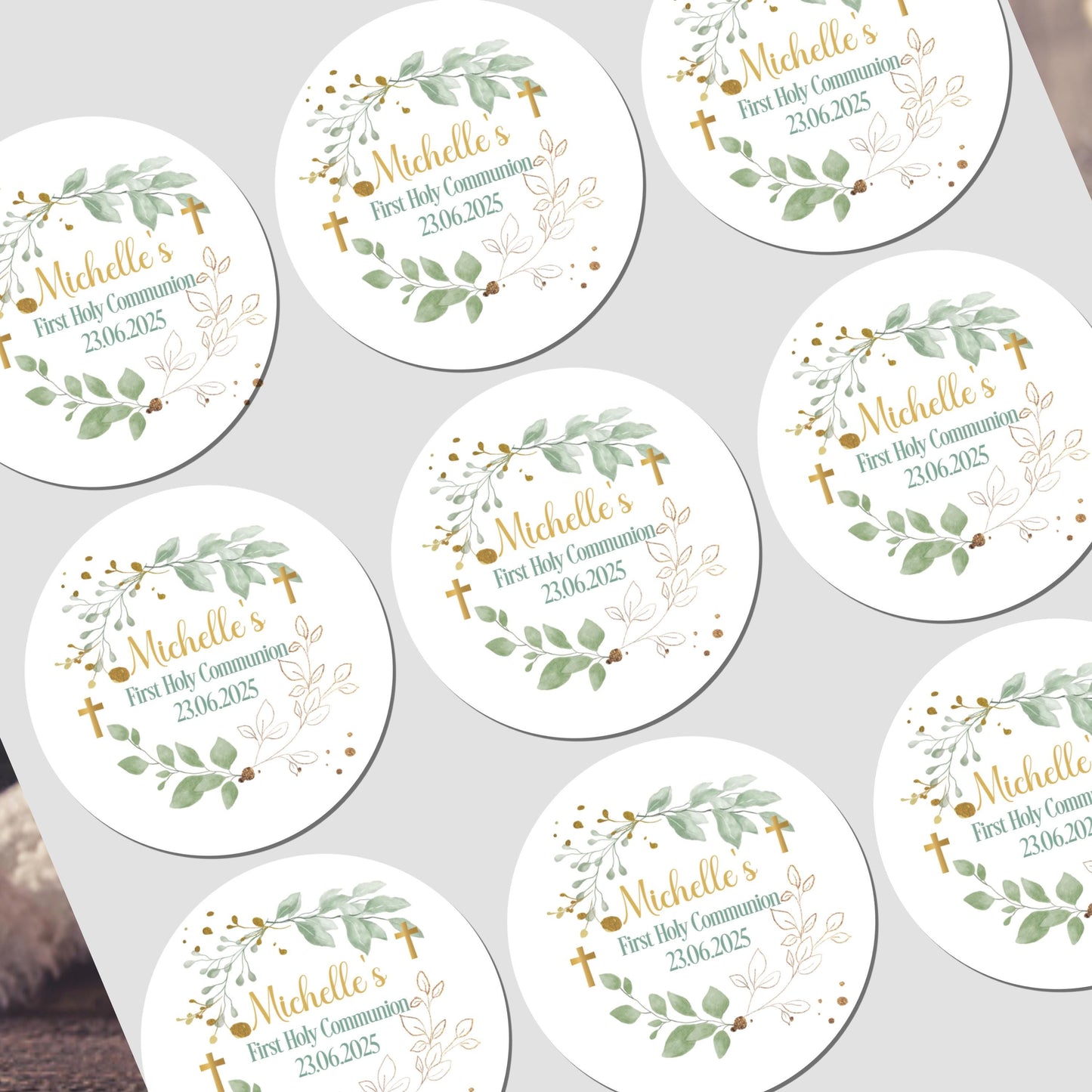 Personalised First Holy Communion Stickers, Party Bag Stickers, Sweet Cone Bags, Christening, Baptism