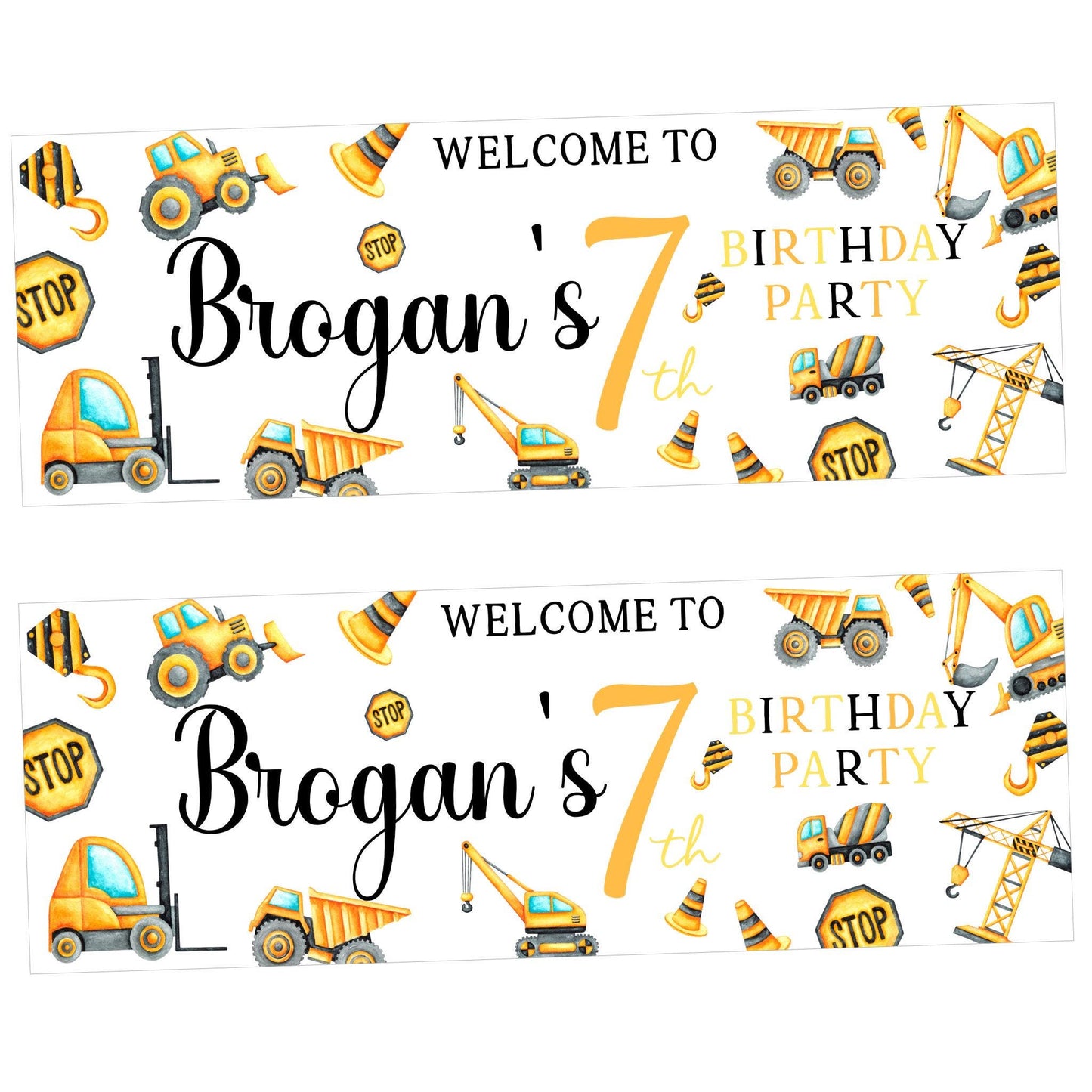 Personalised Happy Birthday Party Banner, Party Decor, Add Name Age, Digger Construction Vehicles Design