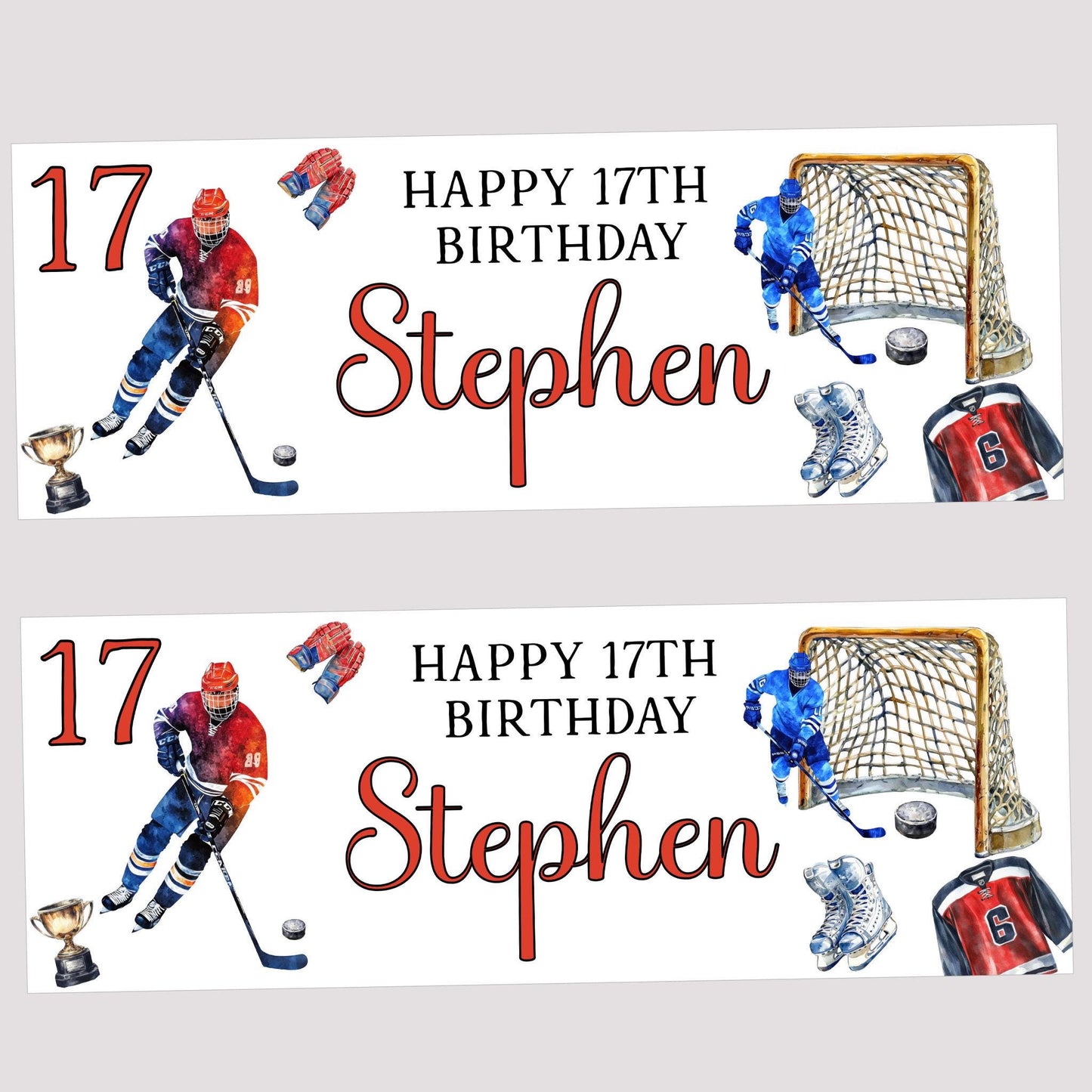 Personalised Happy Birthday Party Banner, Party Decor, Add Name Age, Ice Hockey