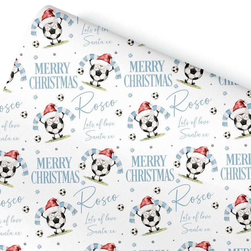 Football Christmas Wrapping Paper, Personalised Xmas Gift Wrap for Football Fans
