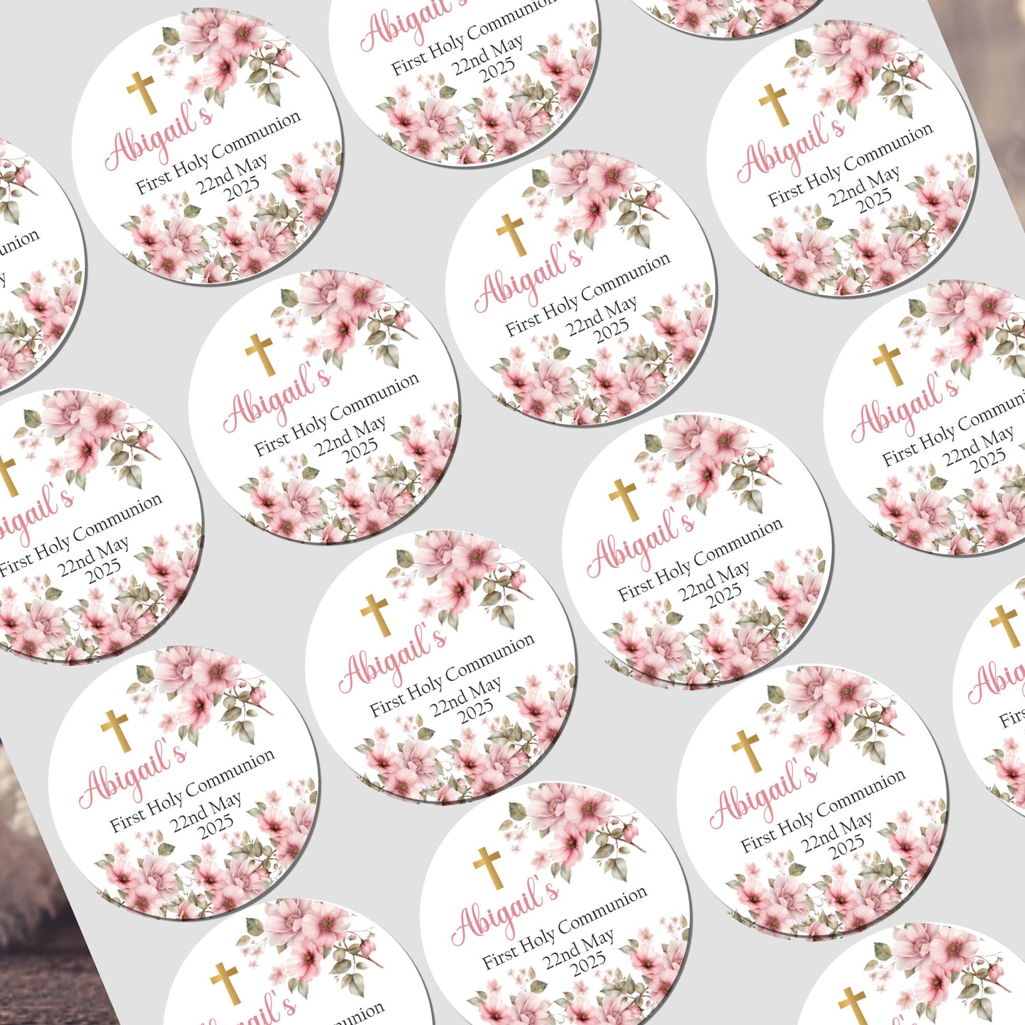 Personalised First Holy Communion Stickers, Party Bag Stickers, Sweet Cone Bags, Christening, Baptism