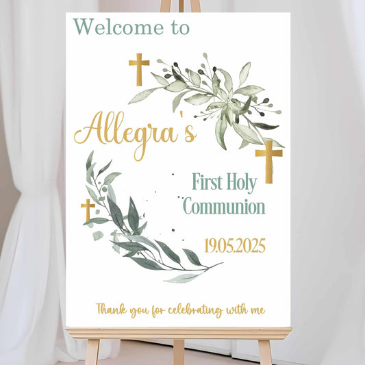 Personalised First Holy Communion Welcome Board, Custom Baptism & Christening Sign