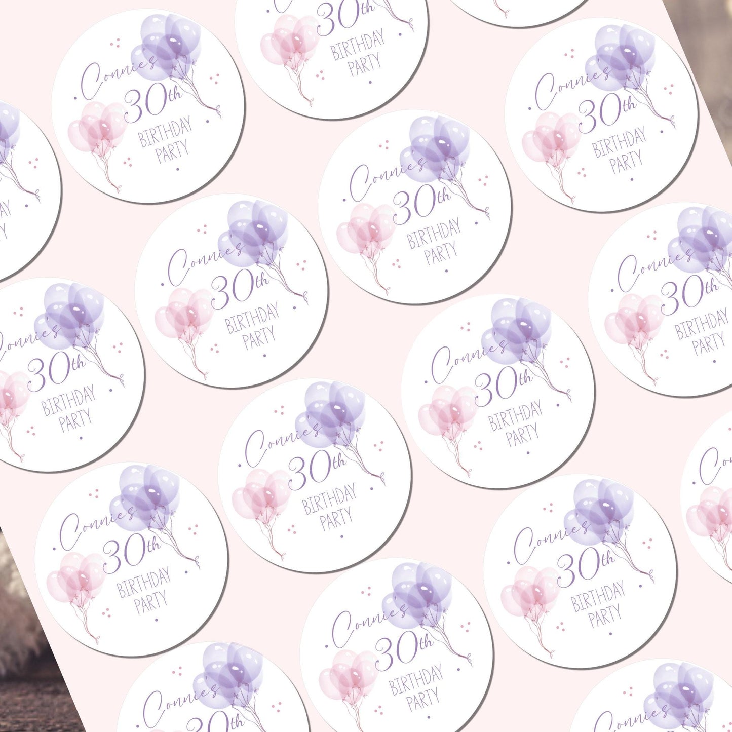 Personalised Birthday Stickers for Favours Party Bags Balloon Party Bags 16th 18th 21st Any Age