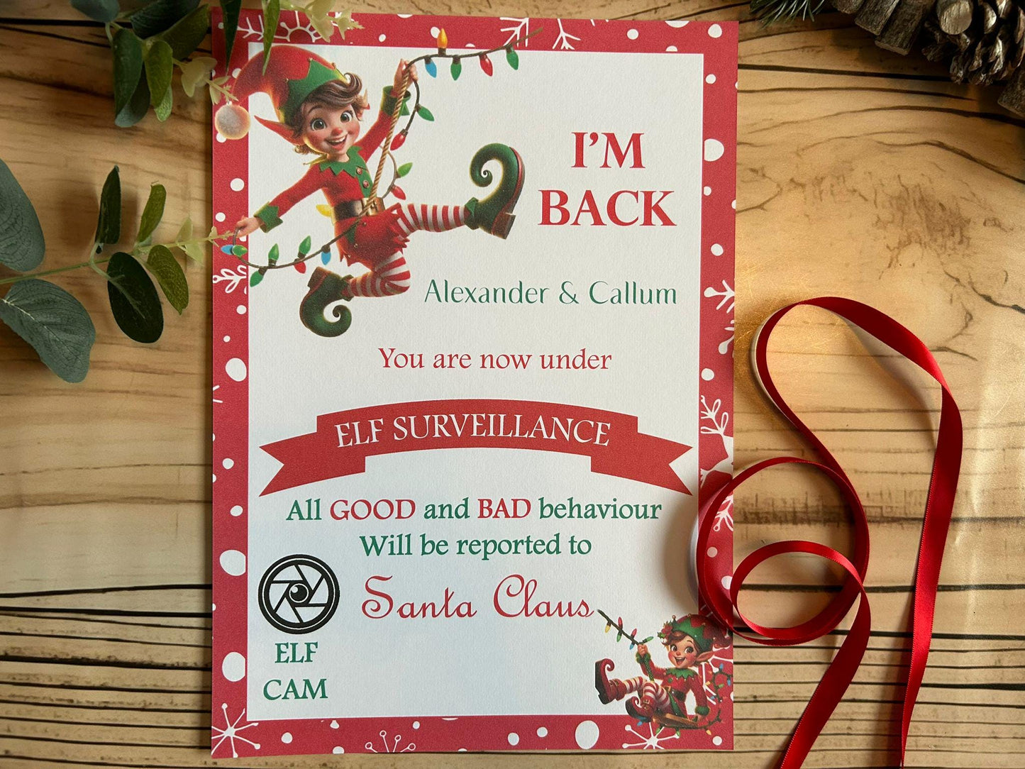 Personalised A4 Elf I'm Back letter Elf Goodbye nice list certificate christmas eve box filler Santas Good List Elf Mischief