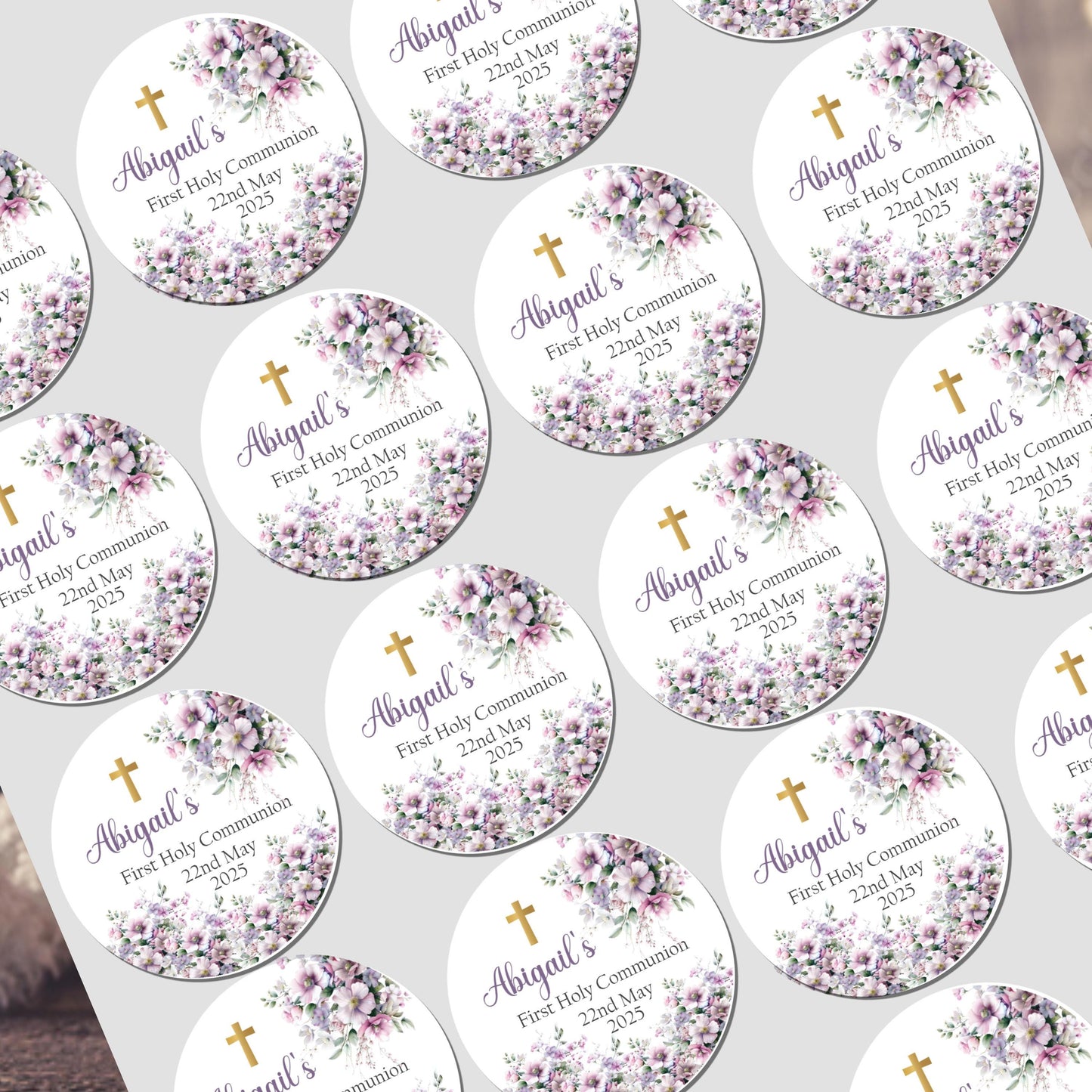 Personalised First Holy Communion Stickers, Party Bag Stickers, Sweet Cone Bags, Christening, Baptism