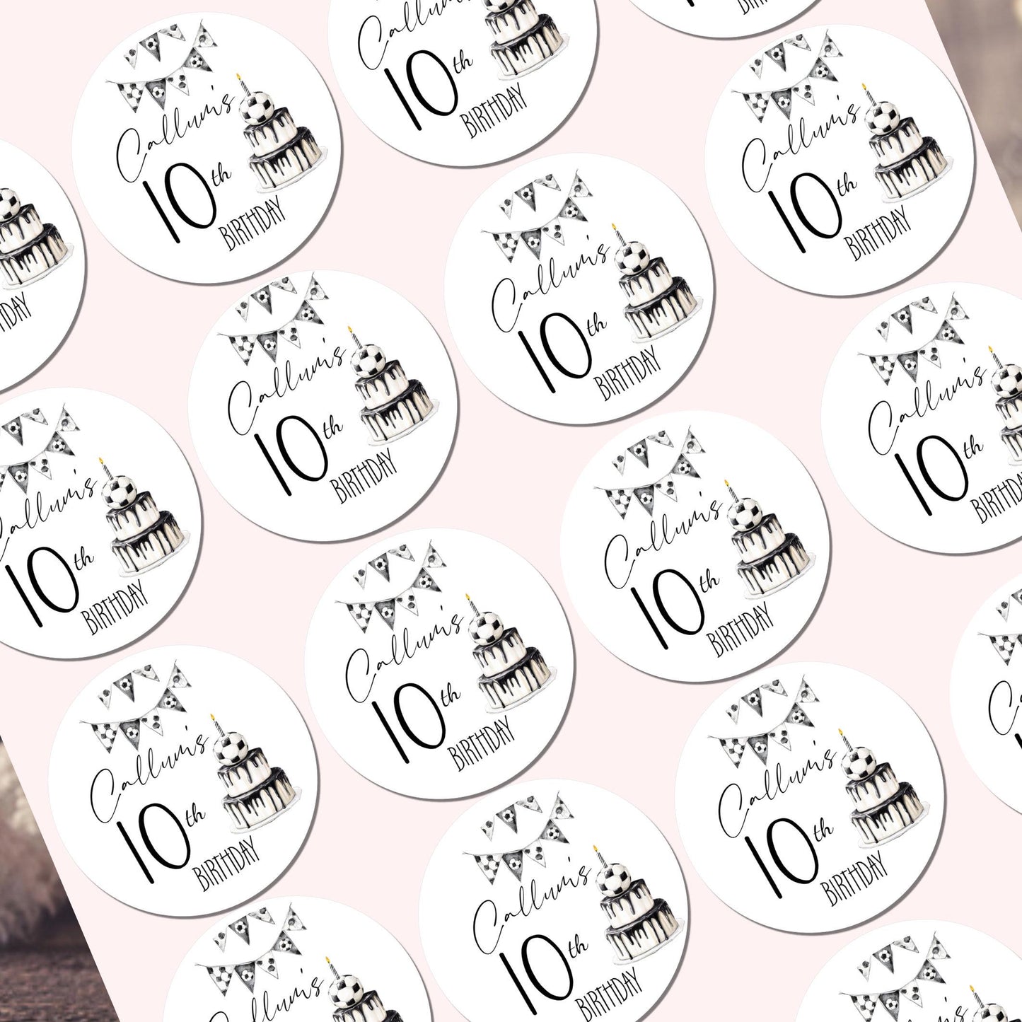 Personalised Football Birthday Stickers for Children's Party Bags Football Cake