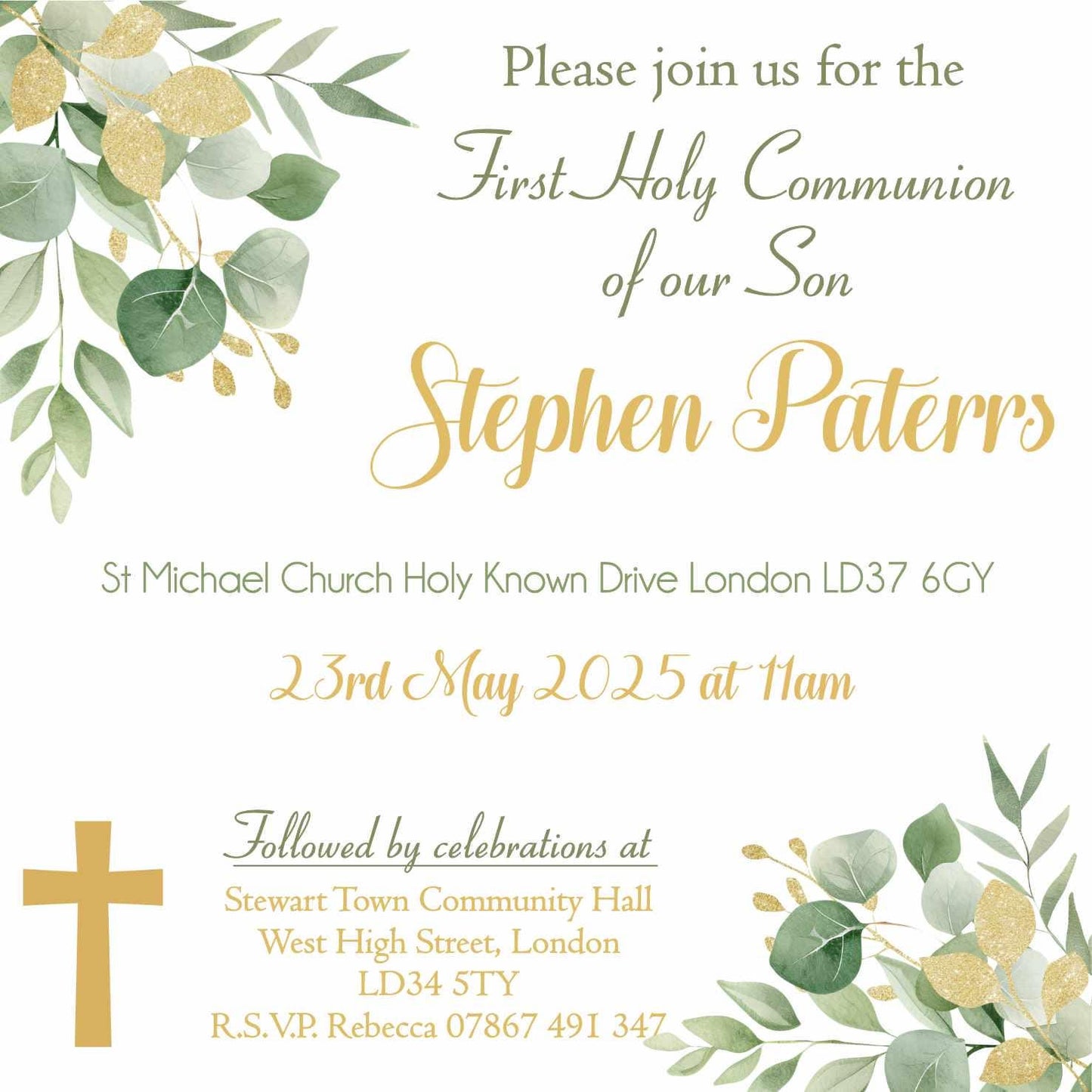 10 Printed Personalised First Holy Communion Invitations, Baptism or Confirmation Party