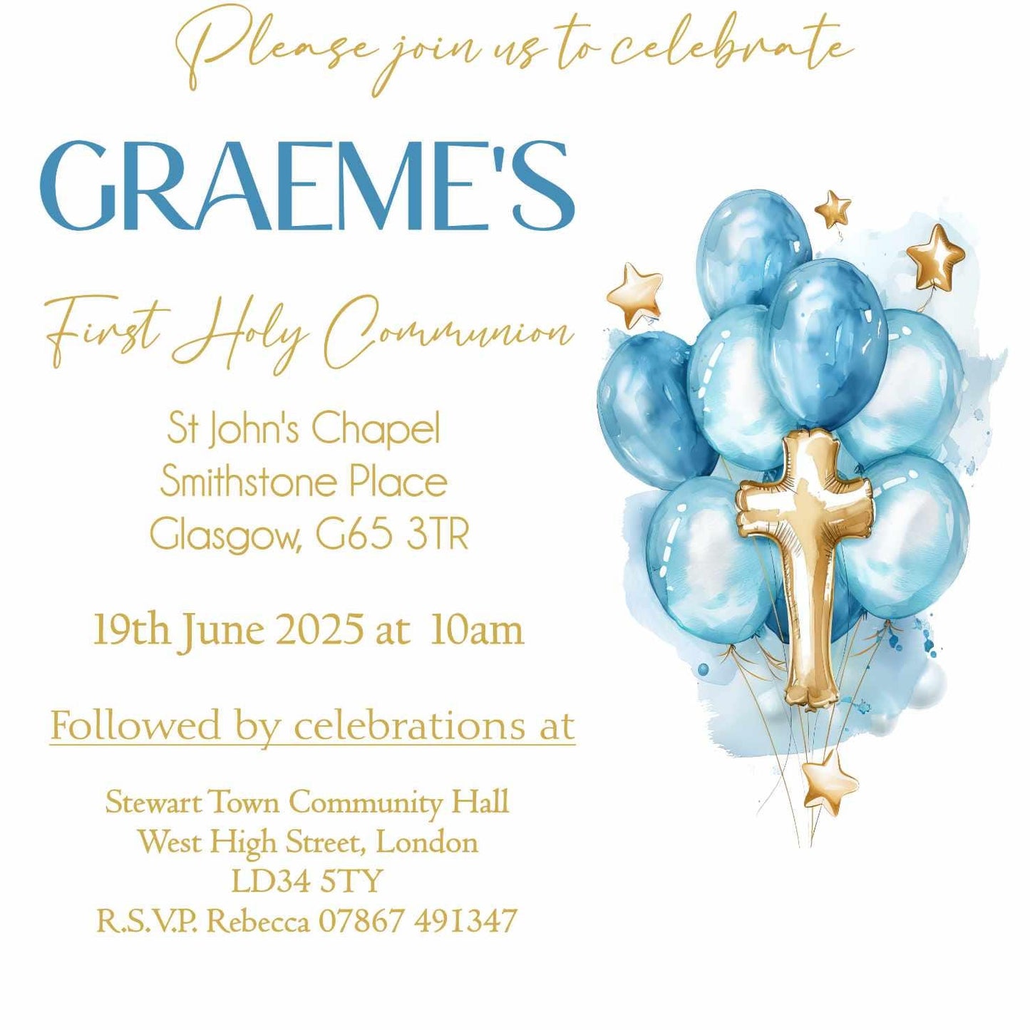 10 Printed Personalised First Holy Communion Invitations, Baptism or Confirmation Party
