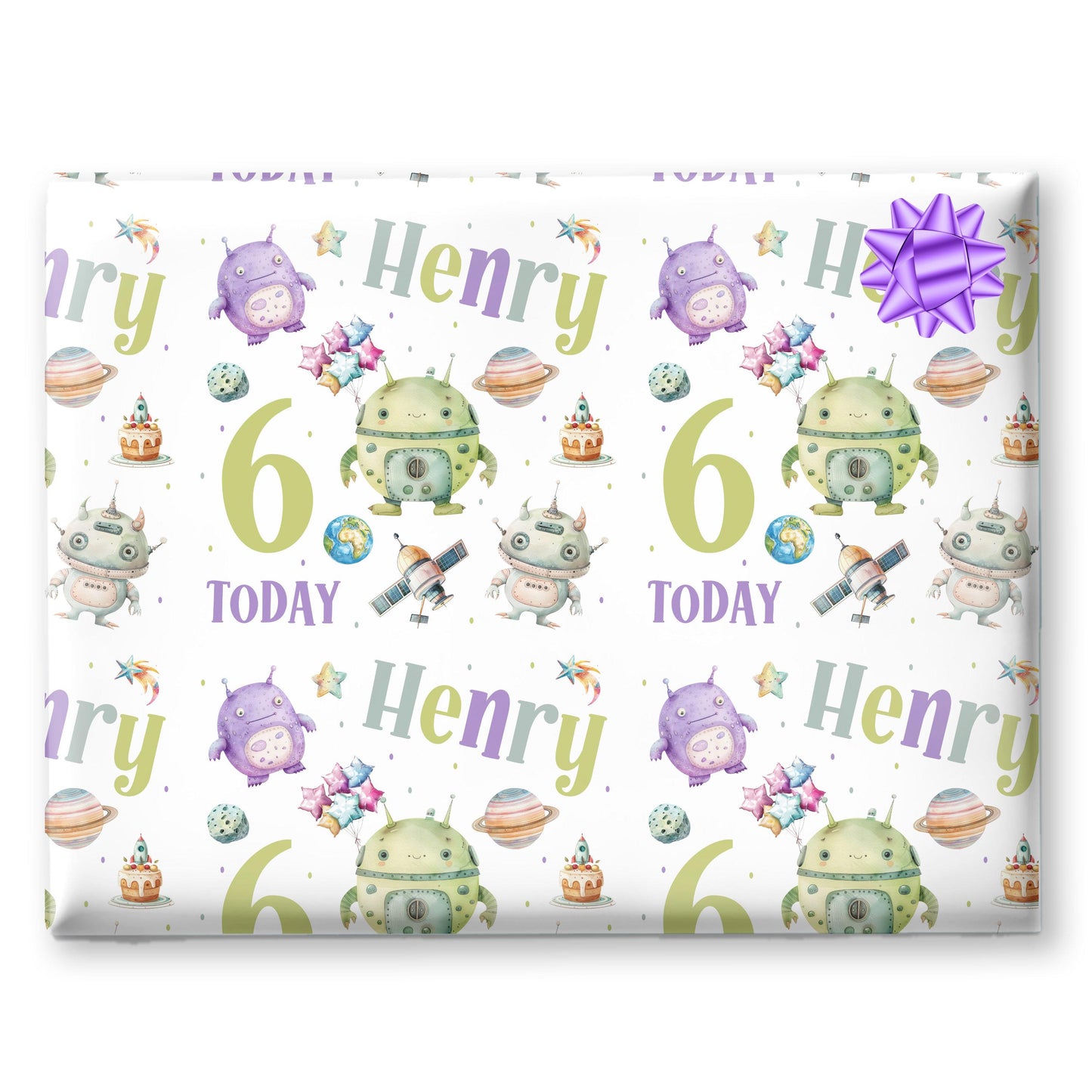 Personalised Aliens Gift Wrap, Personalised Kids Birthday Wrapping Paper, Gift Wrap for Children, Fun Gift Wrap for Grandson, Son, Daughter