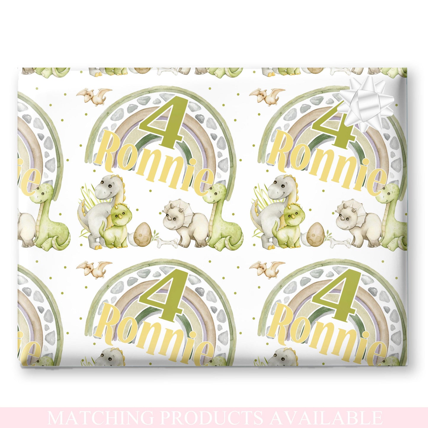 Personalised Kids Dinosaur Gift Wrapping Paper – Custom Name & Cute Children Design for Dino Lovers