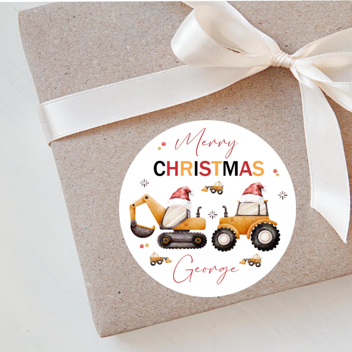 Personalised Christmas Stickers Labels For Wrapping Gifts, Name Tag, Diggers