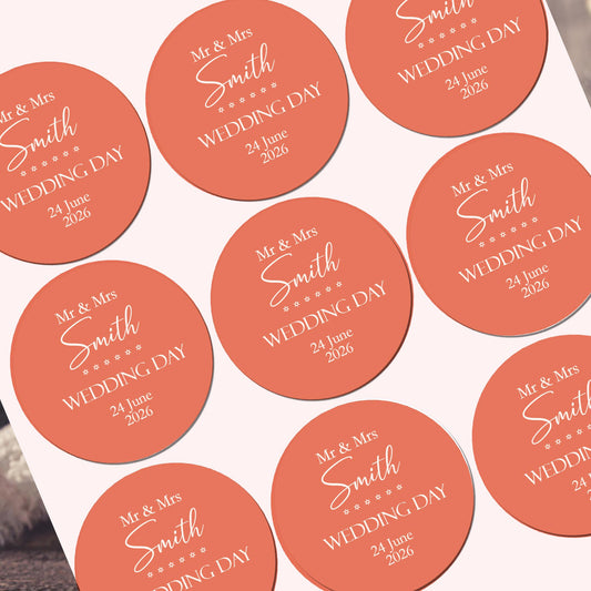 Wedding Stickers, Thank you Stickers Mr & Mrs Party Favours, Cake Seals Watercolour Design