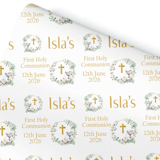 First Holy Communion Wrapping Paper – Personalised with Name & Date