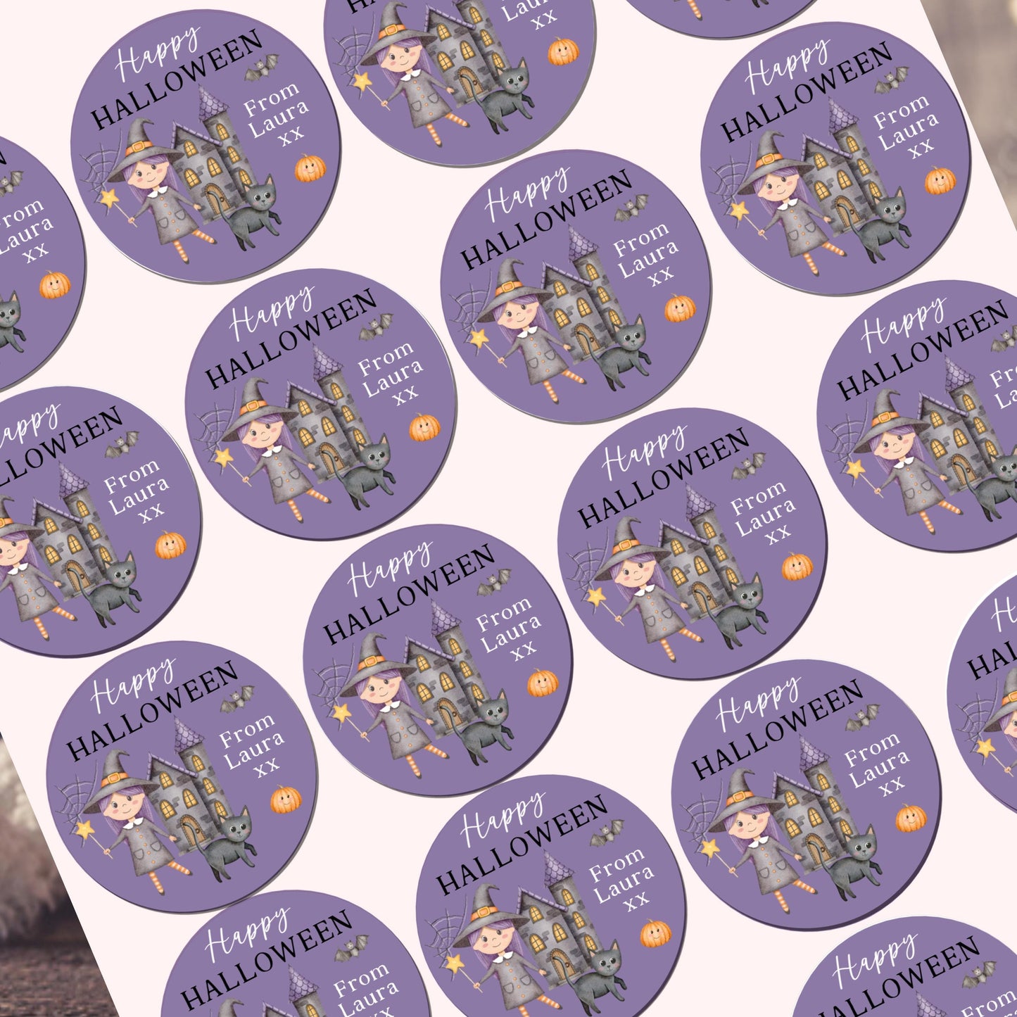 Personalised Halloween Stickers Labels for Treat Bags Trick or Treat Halloween witch stickers