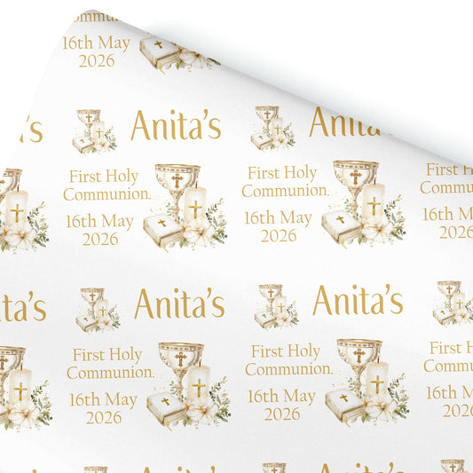 First Holy Communion Wrapping Paper – Personalised with Name & Date