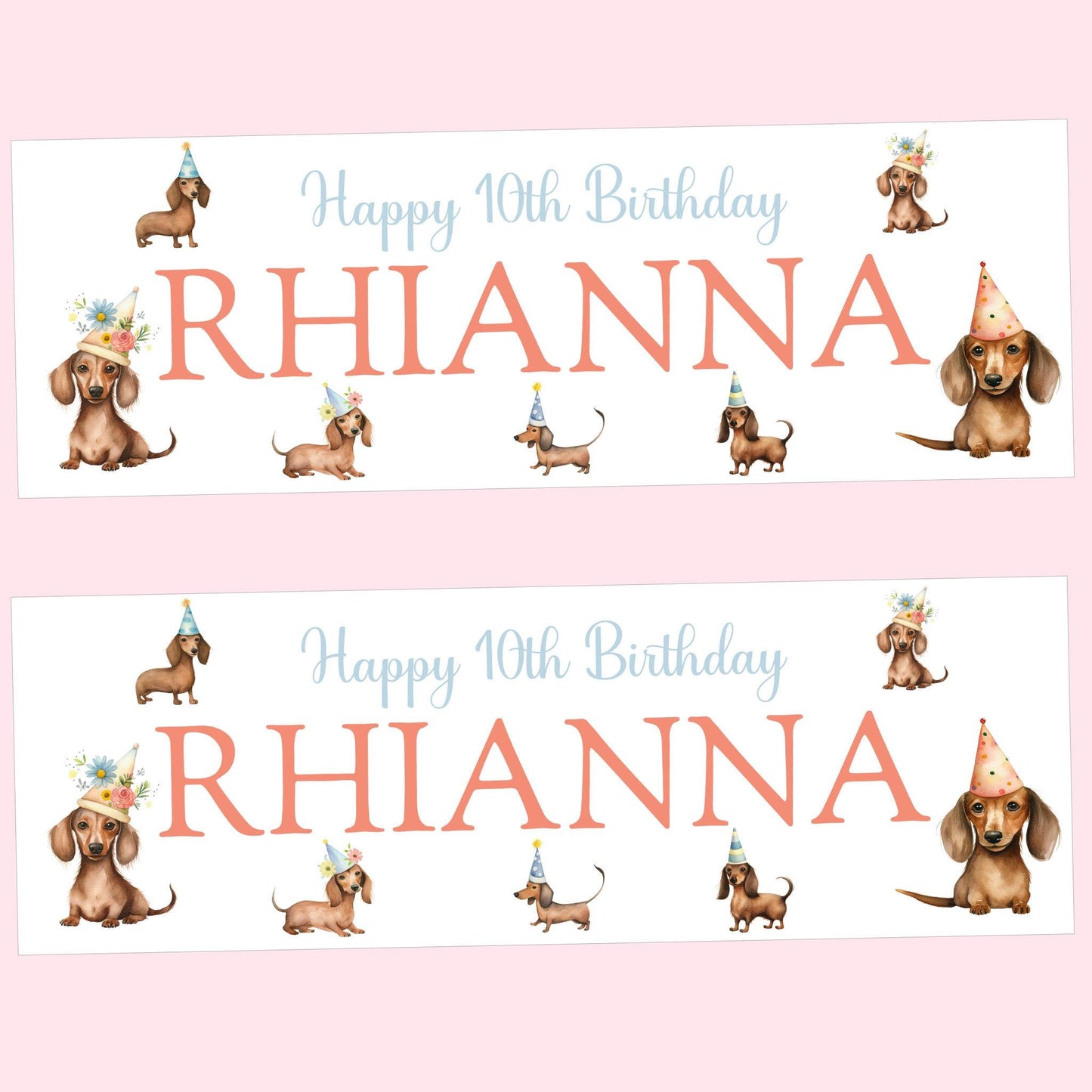 Personalised Happy Birthday Party Banner, Party Decor, Add Name Age, Dachshund Dog Design