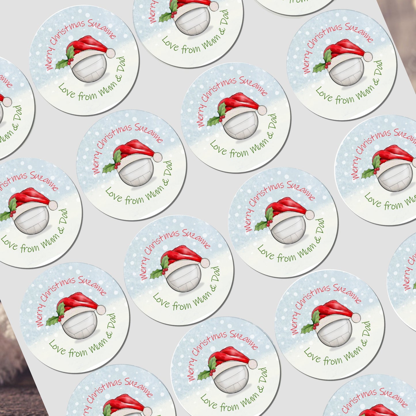 Personalised Christmas Netball sticker, Gift Tags, Gift Wrap Present Stickers