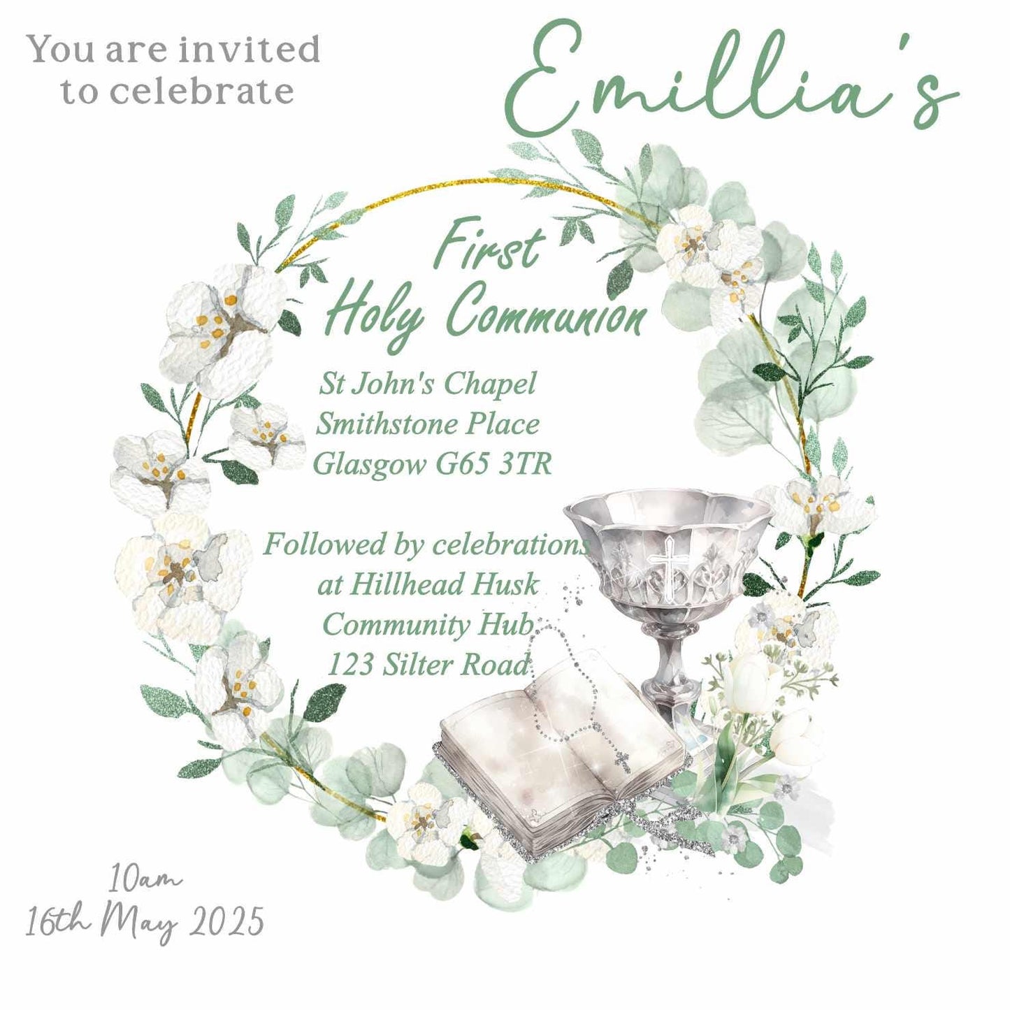 10 Printed Personalised First Holy Communion Invitations, Baptism or Confirmation Party
