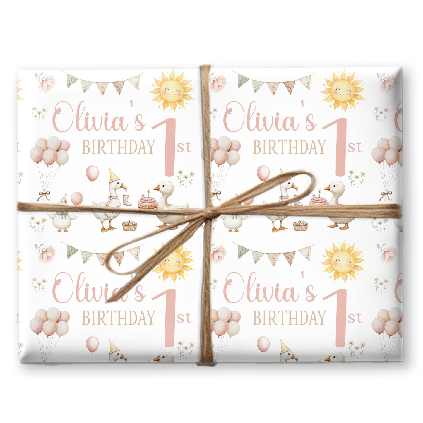 Personalised Children's Birthday Wrapping Paper – Pastel Party Ducks Design | Custom Name Gift Wrap | Cute Duck Birthday Theme
