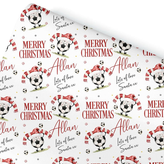 Football Christmas Wrapping Paper, Personalised Xmas Gift Wrap for Football Fans