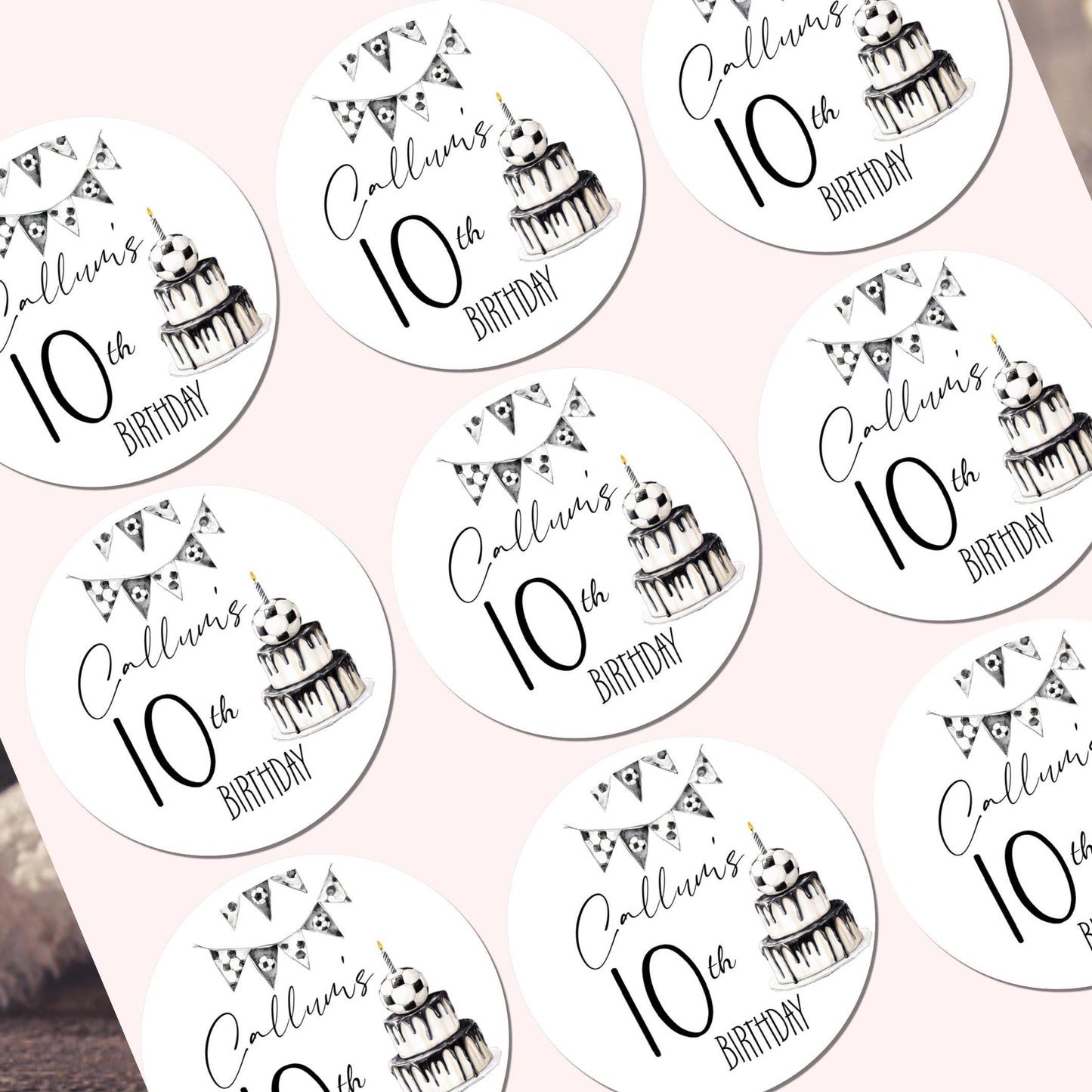 Personalised Football Birthday Stickers for Children's Party Bags Football Cake