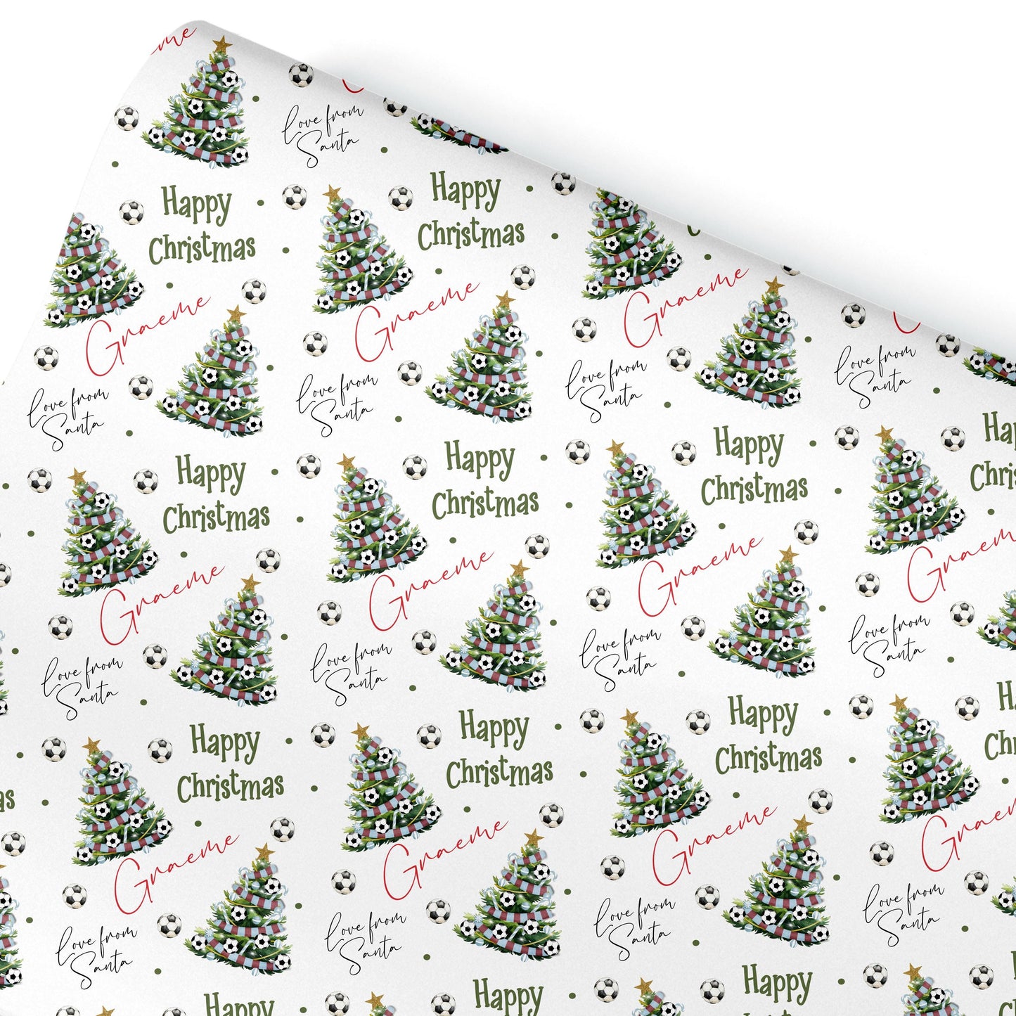 Personalised Christmas Gift Wrap – Football Christmas Tree Design, Footie Blue and Burgundy Scarf