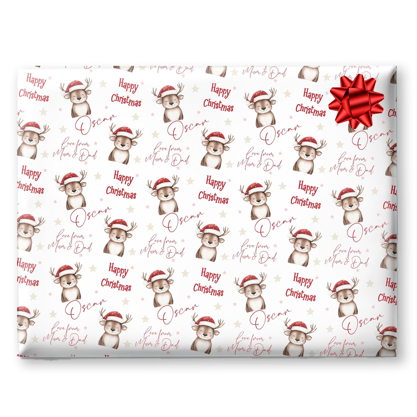 Christmas Gift Wrapping Paper,Personalised Girls or Boys Paper, Gift Wrap Reindeer Childrens