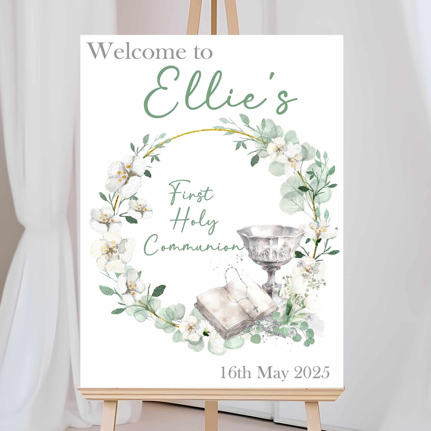 Printed Personalised First Holy Communion Welcome Sign, Custom Baptism & Christening Sign