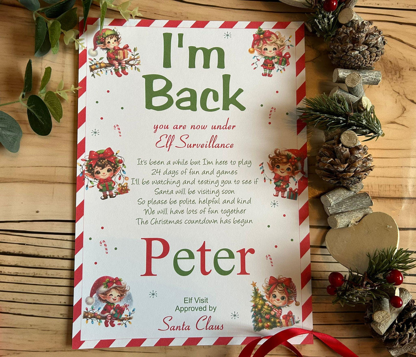 Personalised A4 Elf I'm Back letter Elf Goodbye nice list certificate christmas eve box filler Santas Good List Elf Mischief