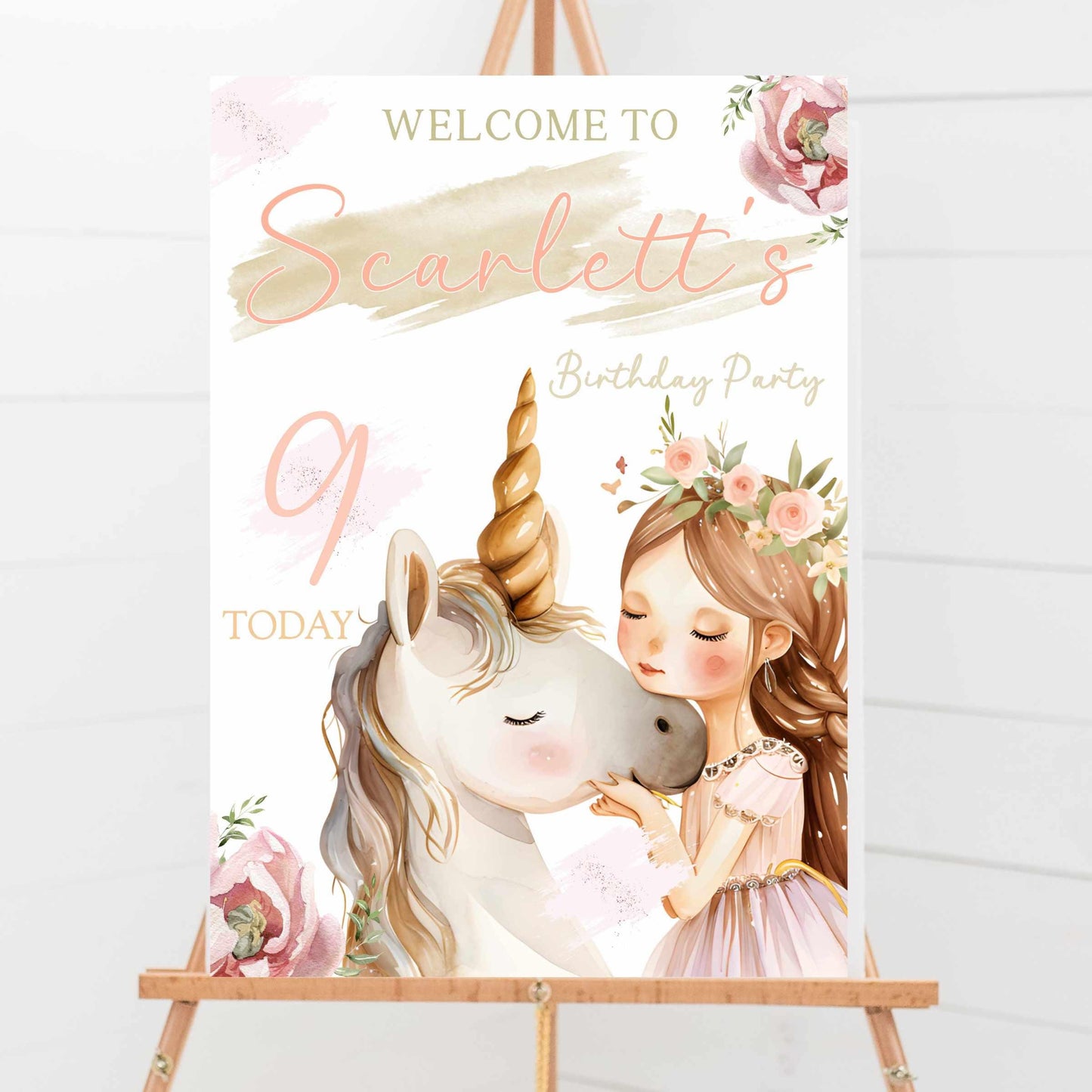 Printed Personalised Birthday Party Welcome Sign, Custom Princess Unicorn Poster