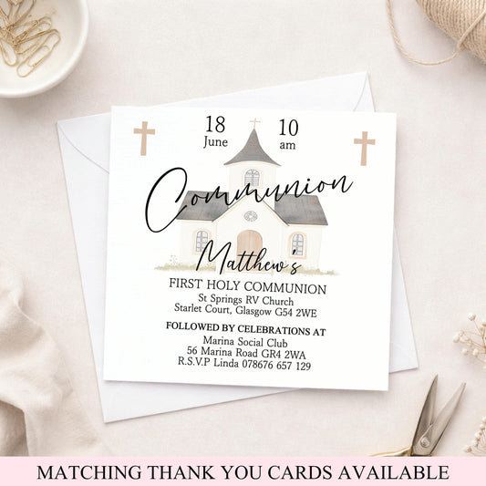 Printed Personalised First Holy Communion Invitations, Baptism or Confirmation Party