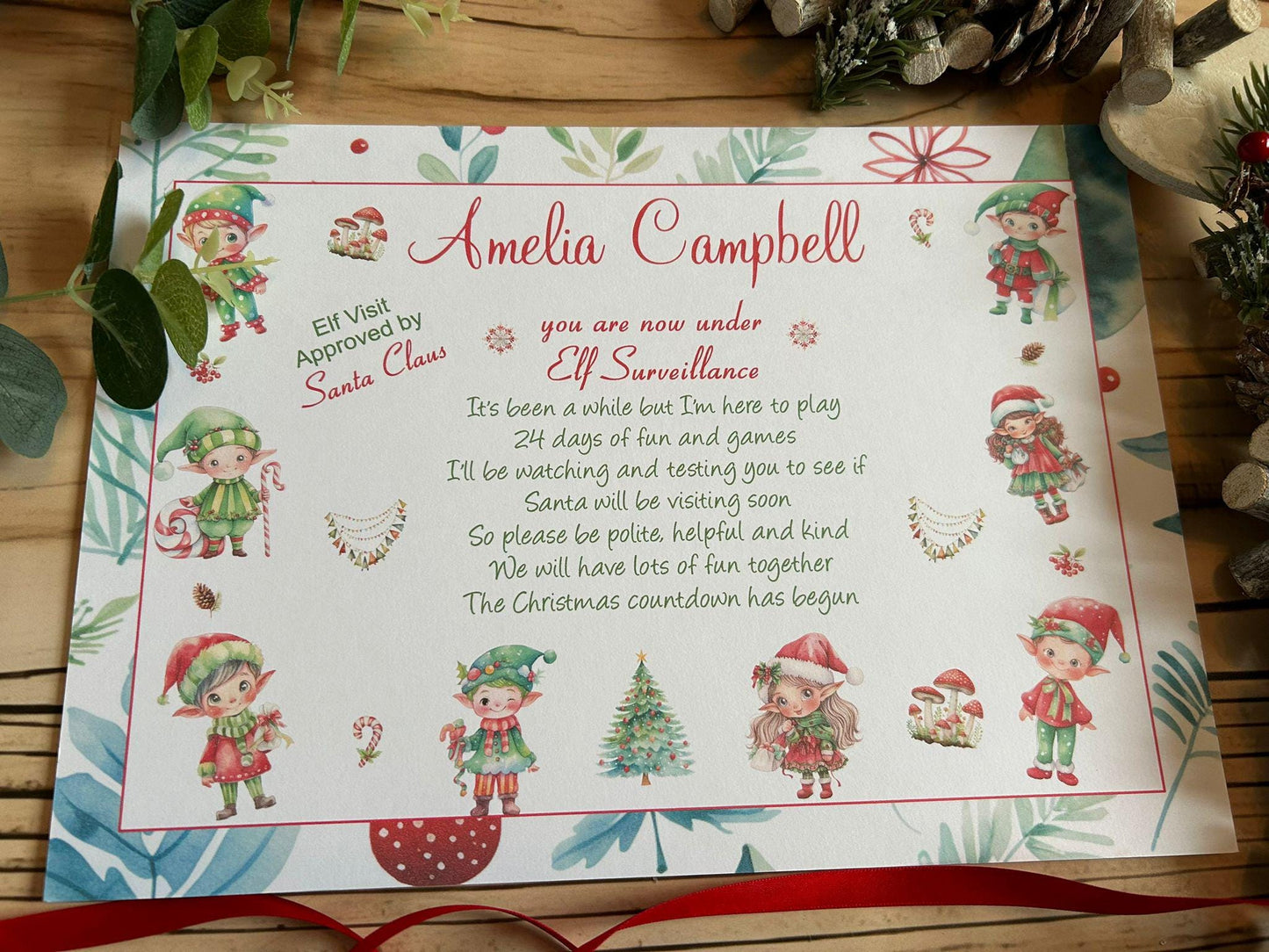 Personalised A4 Elf I'm Back letter Elf Goodbye nice list certificate christmas eve box filler Santas Good List Elf Mischief