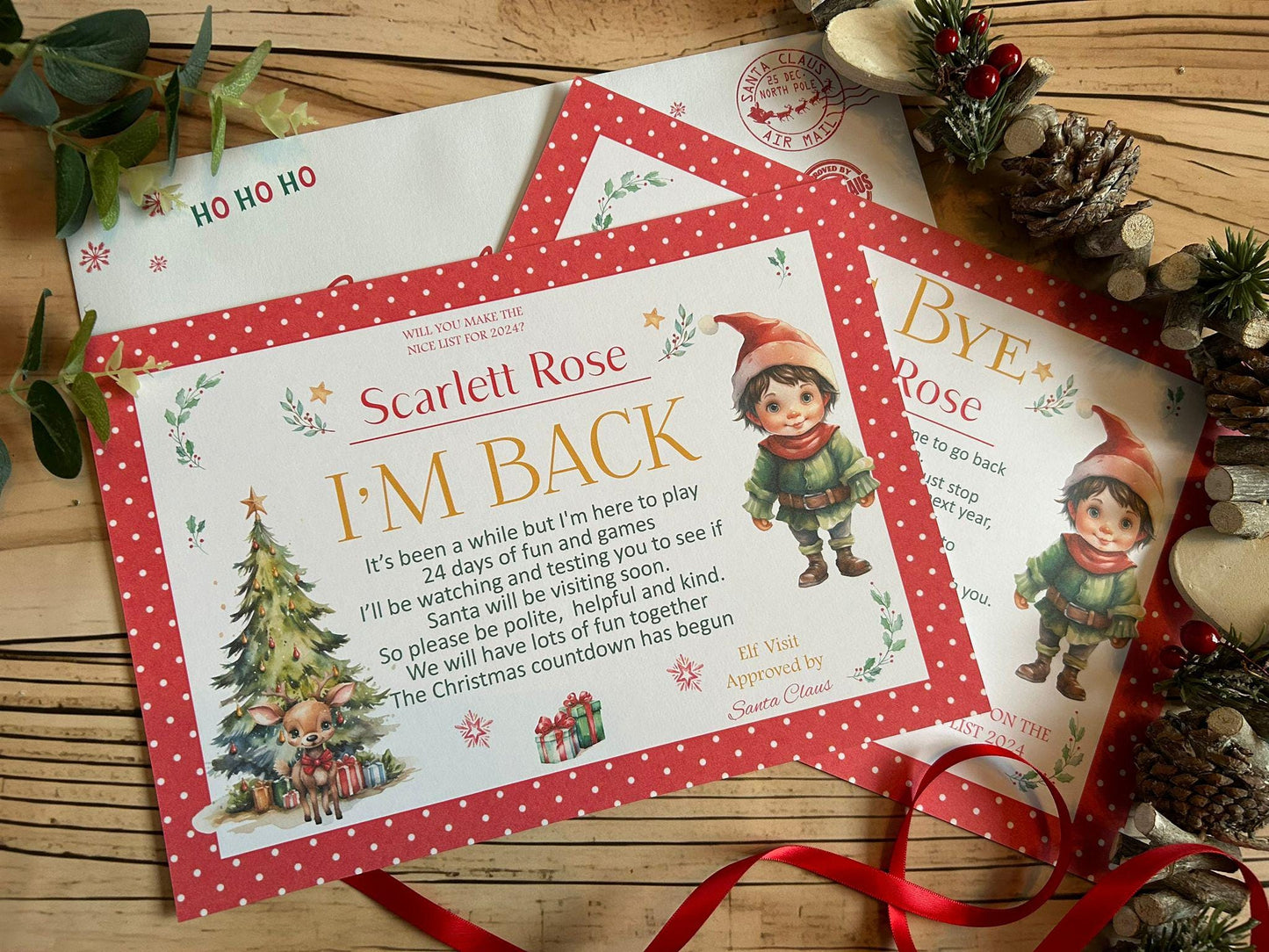 Personalised A4 Elf I'm Back letter Elf Goodbye nice list certificate christmas eve box filler Santas Good List Elf Mischief