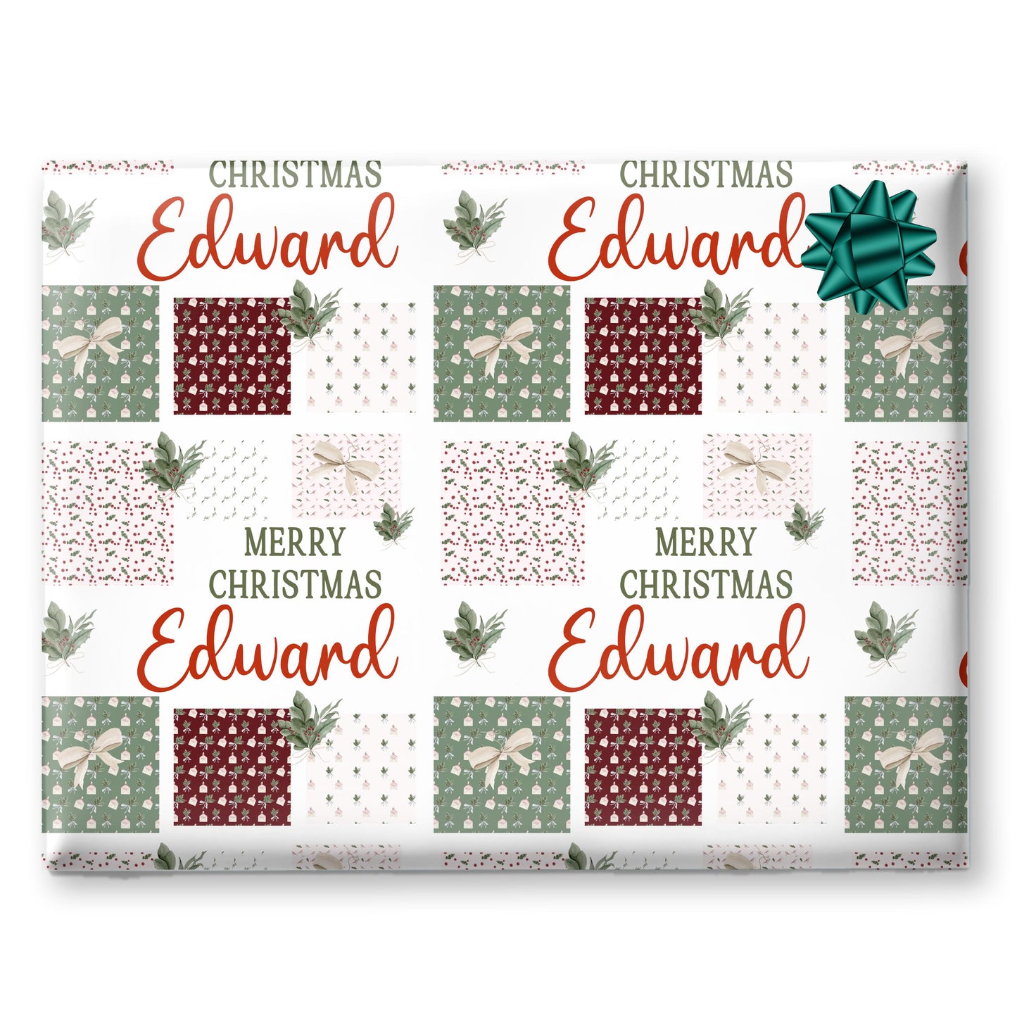 Personalised Gift Wrap | Personalised Christmas Wrapping Paper | Personalised Gift Wrap | Squares Pattern