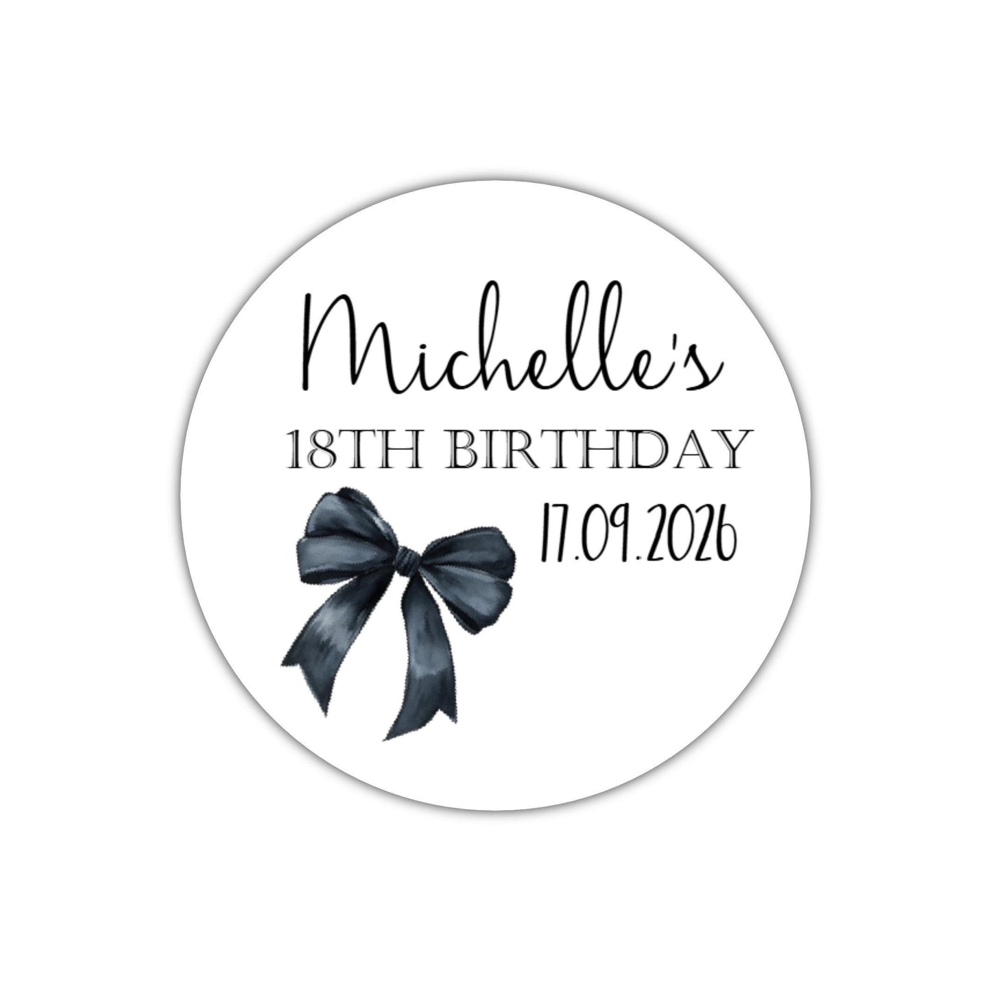 Personalised Birthday Stickers for Favours Party Bags Watercolour bow 16th 18th 21st Any Age