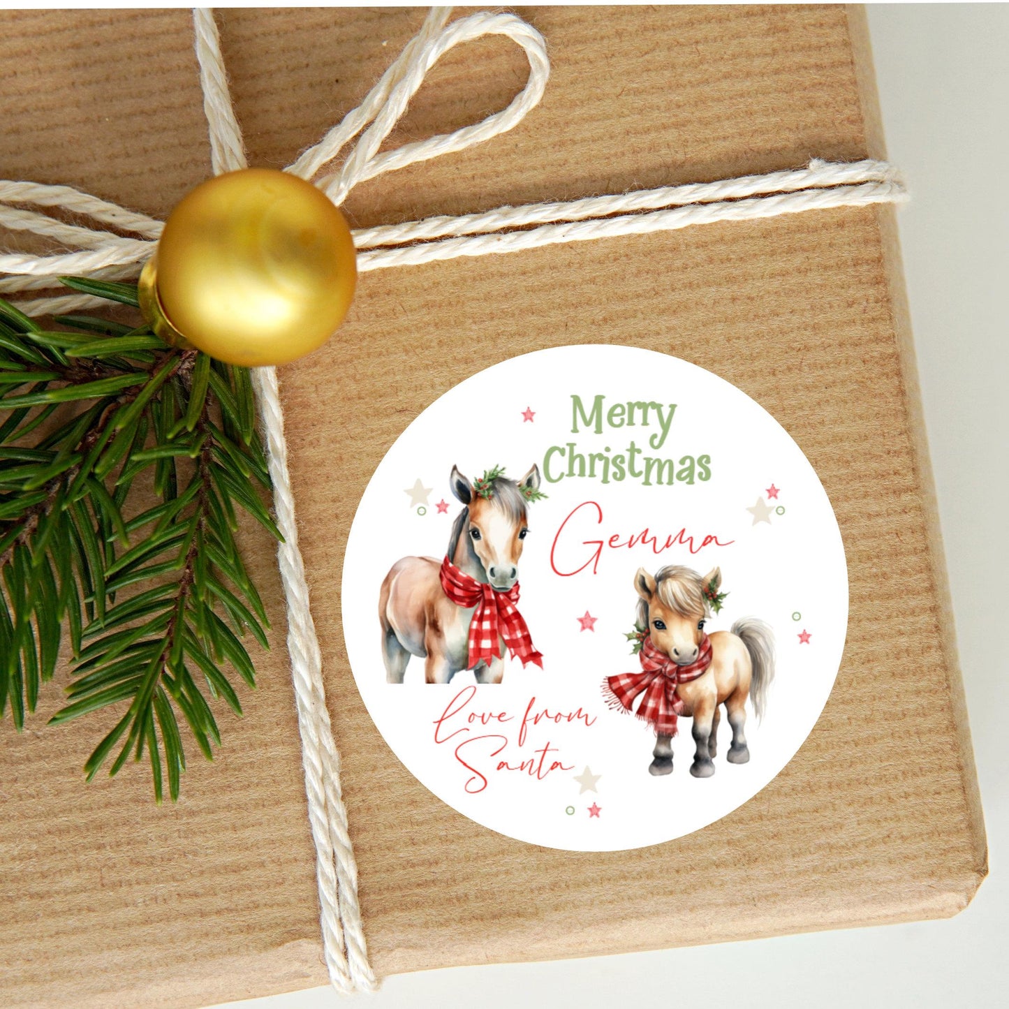 Personalised Christmas Stickers Labels For Wrapping Gifts, Name Tag, Horse Lover