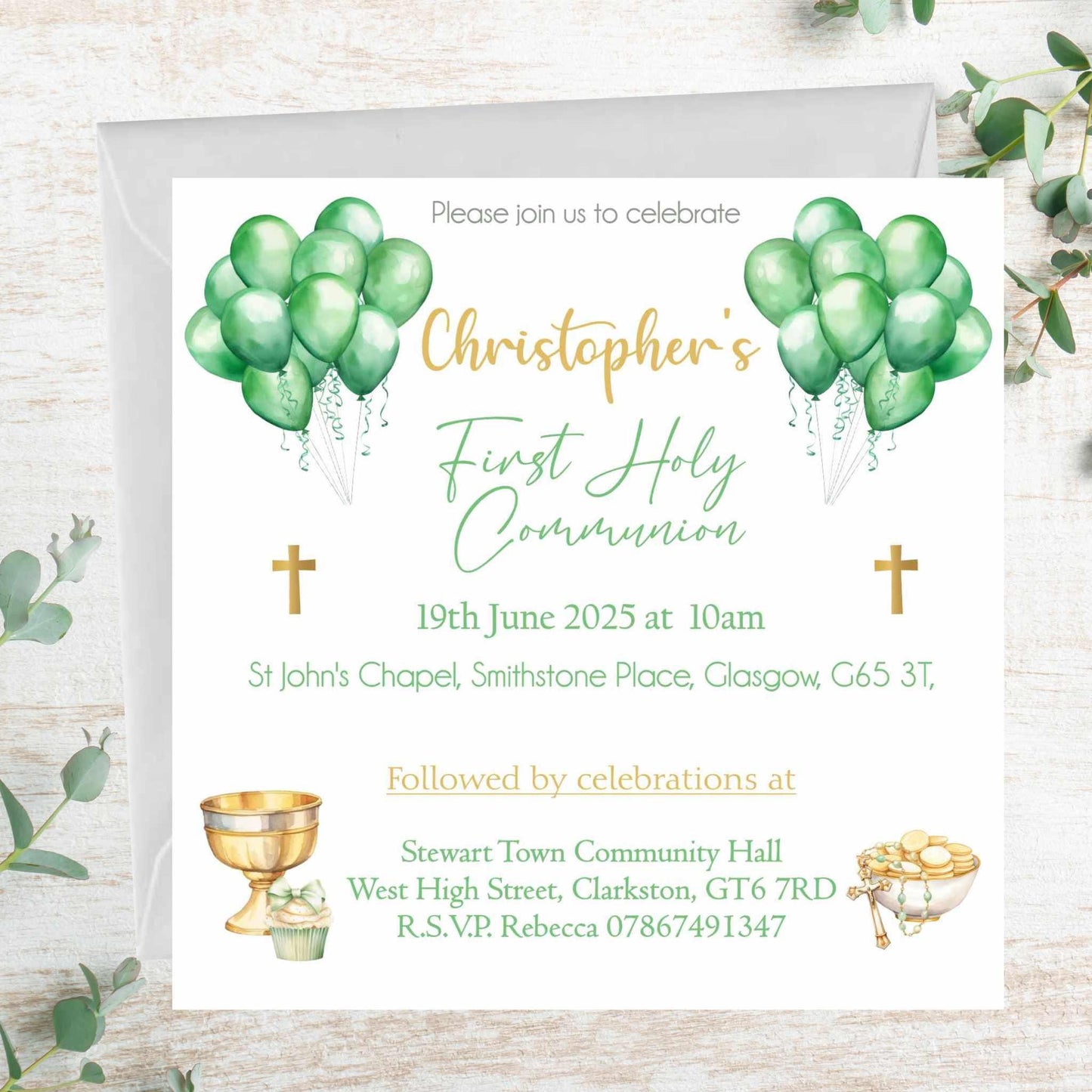 10 Printed Personalised First Holy Communion Invitations, Baptism or Confirmation Party