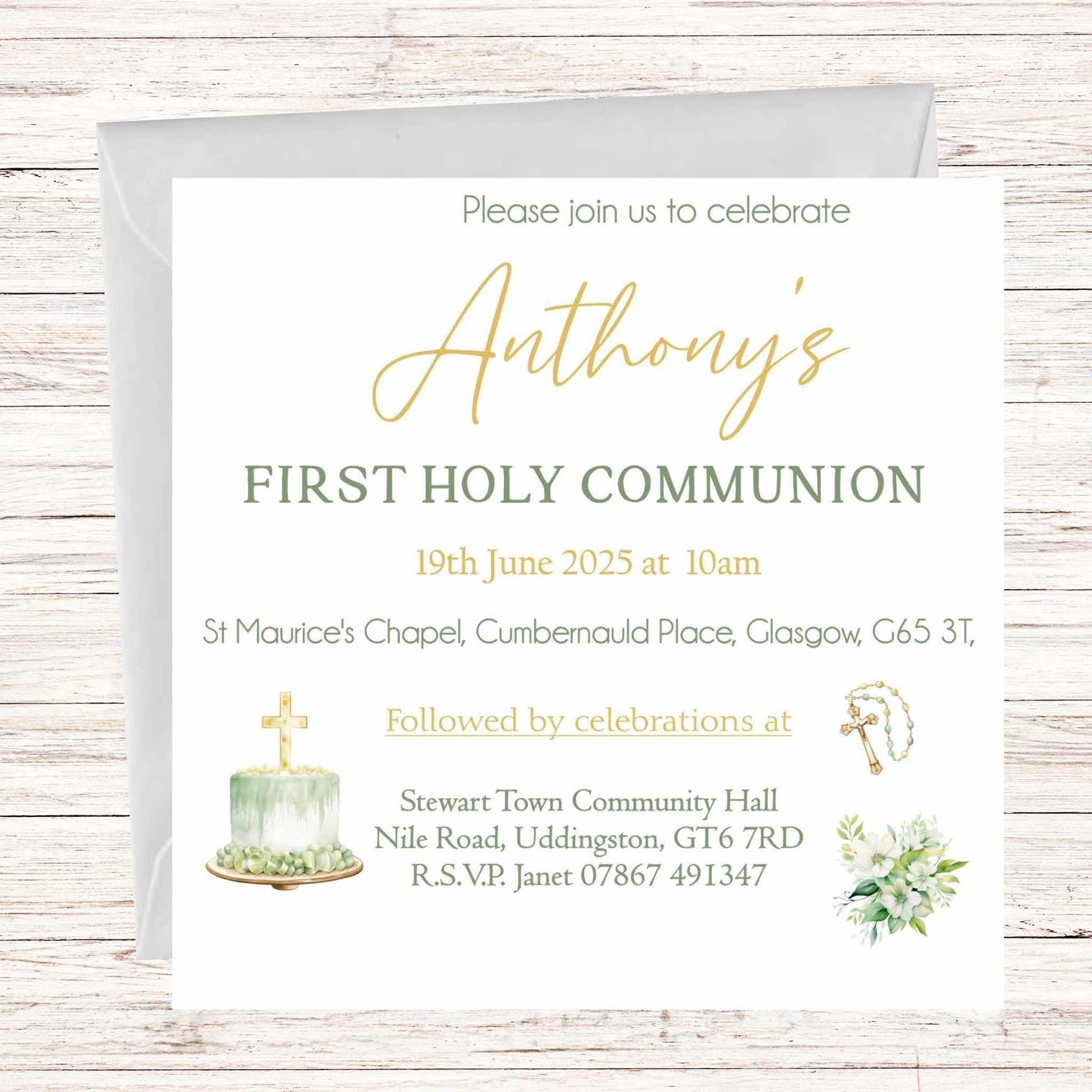 10 Printed Personalised First Holy Communion Invitations, Baptism or Confirmation Party