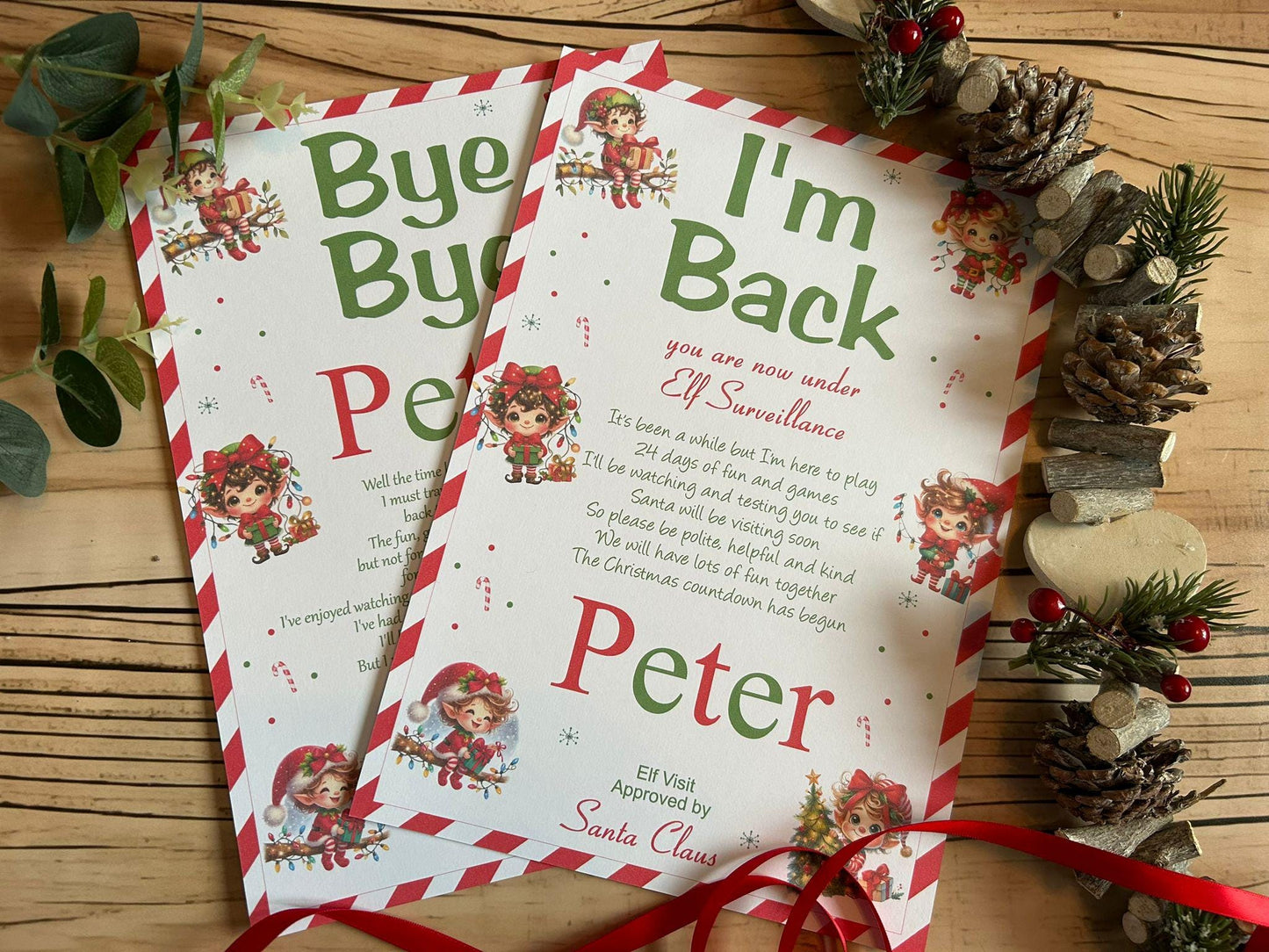 Personalised A4 Elf I'm Back letter Elf Goodbye nice list certificate christmas eve box filler Santas Good List Elf Mischief