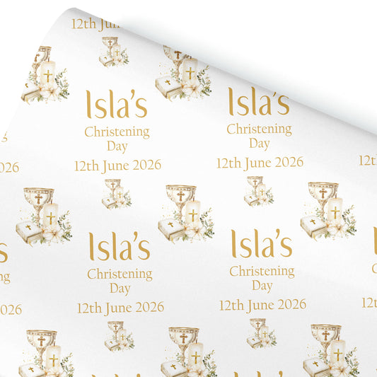 Personalised Christening Gift Wrapping Paper Roll | Custom Baptism Wrapping Paper | Baby Naming Ceremony Gift Wrap | Religious