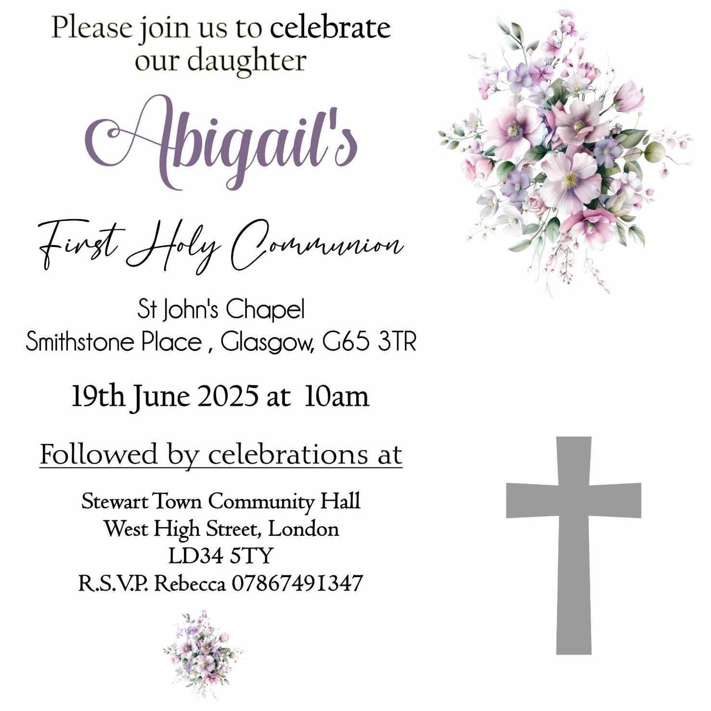 10 Printed Personalised First Holy Communion Invitations, Baptism or Confirmation Party