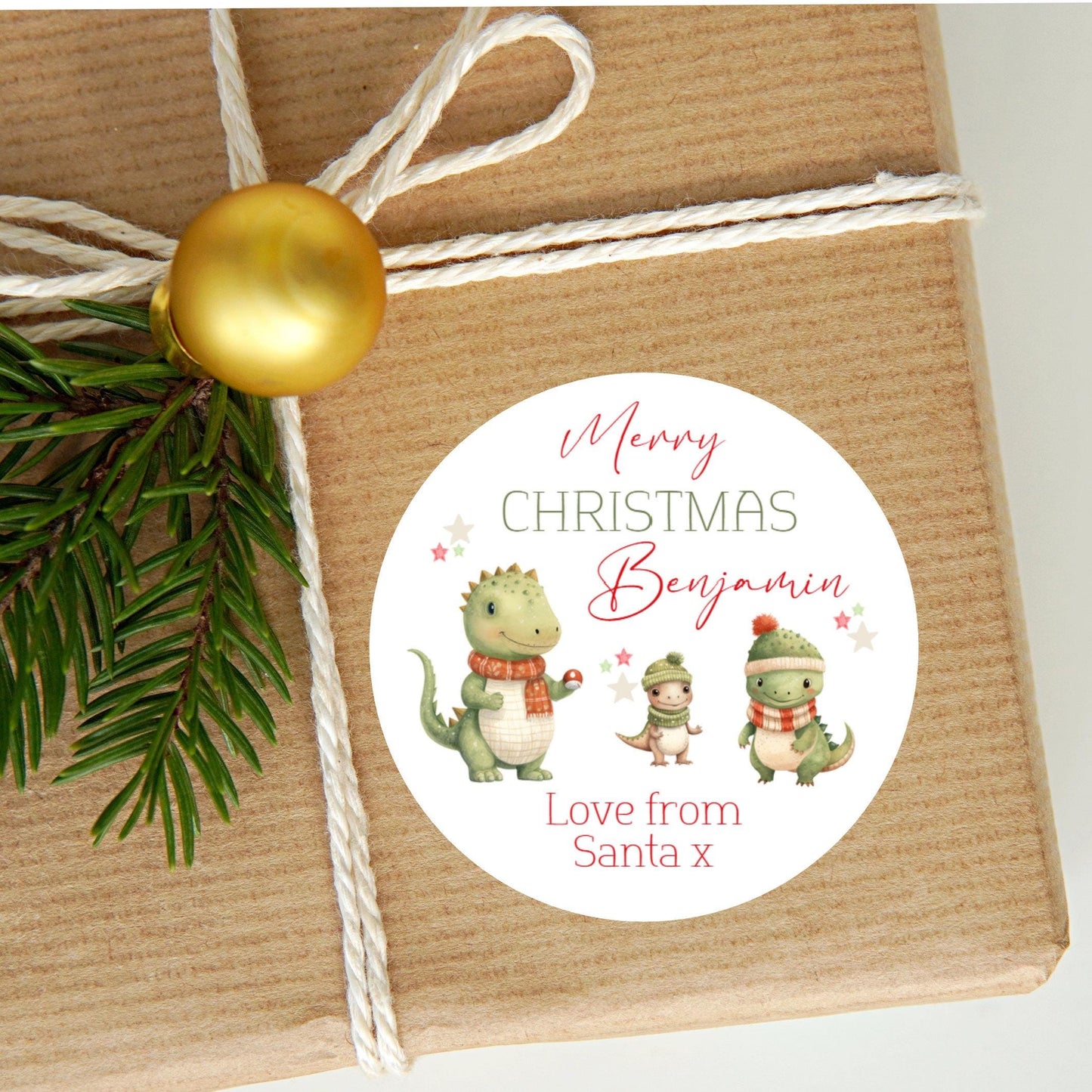 Personalised Christmas Stickers Labels For Wrapping Gifts, Name Tag, Dinosaurs