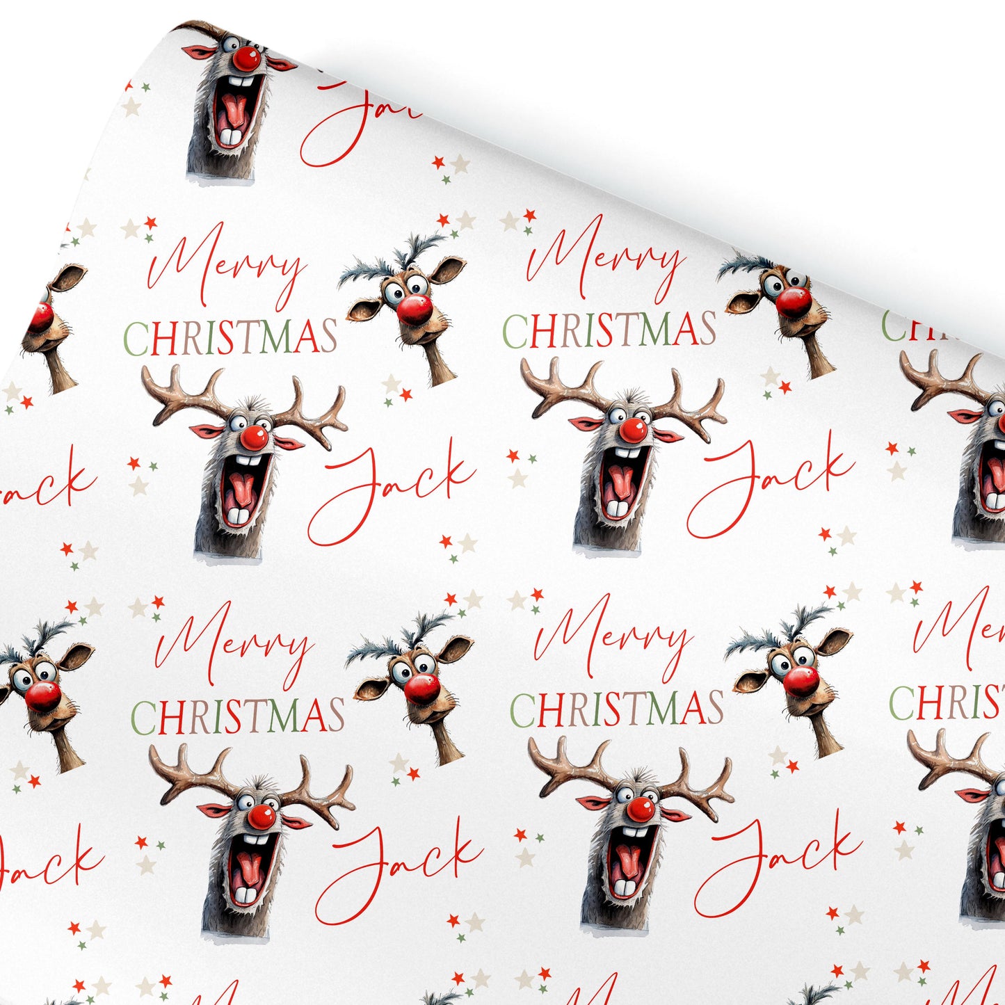 Childrens Wrapping Paper, Funny Reindeer Design, Personalised Boys and Girls Paper, Novelty Gift Wrap Roll Teenage gift wrap