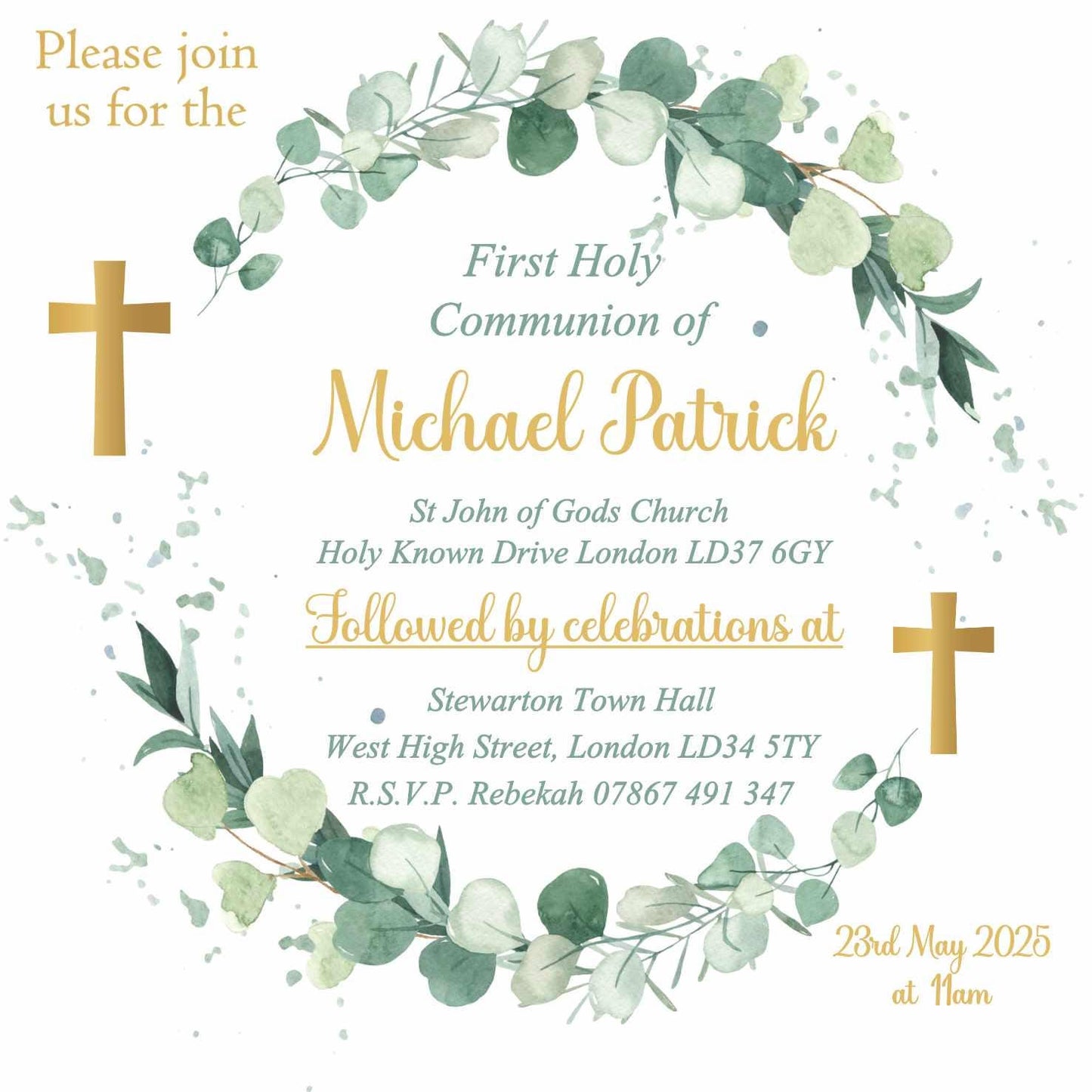 10 Printed Personalised First Holy Communion Invitations, Baptism or Confirmation Party