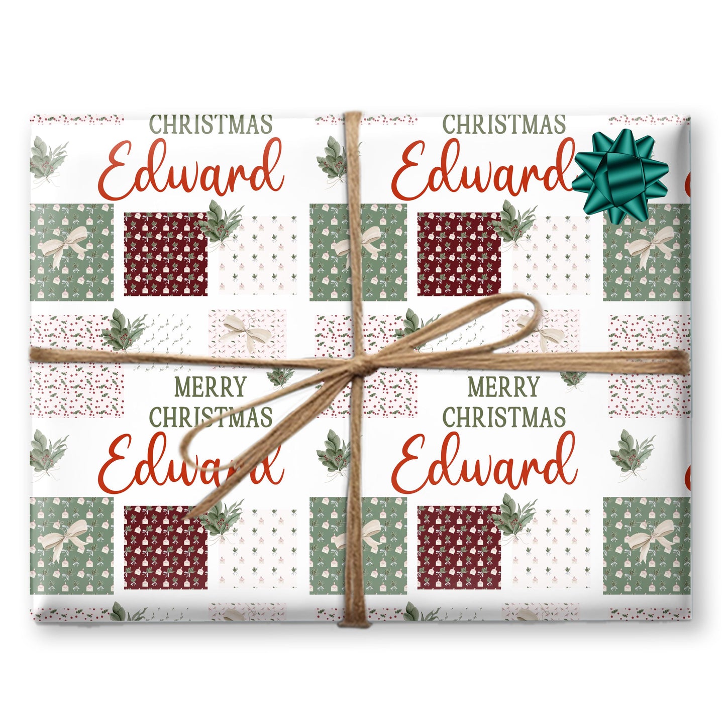 Personalised Gift Wrap | Personalised Christmas Wrapping Paper | Personalised Gift Wrap | Squares Pattern