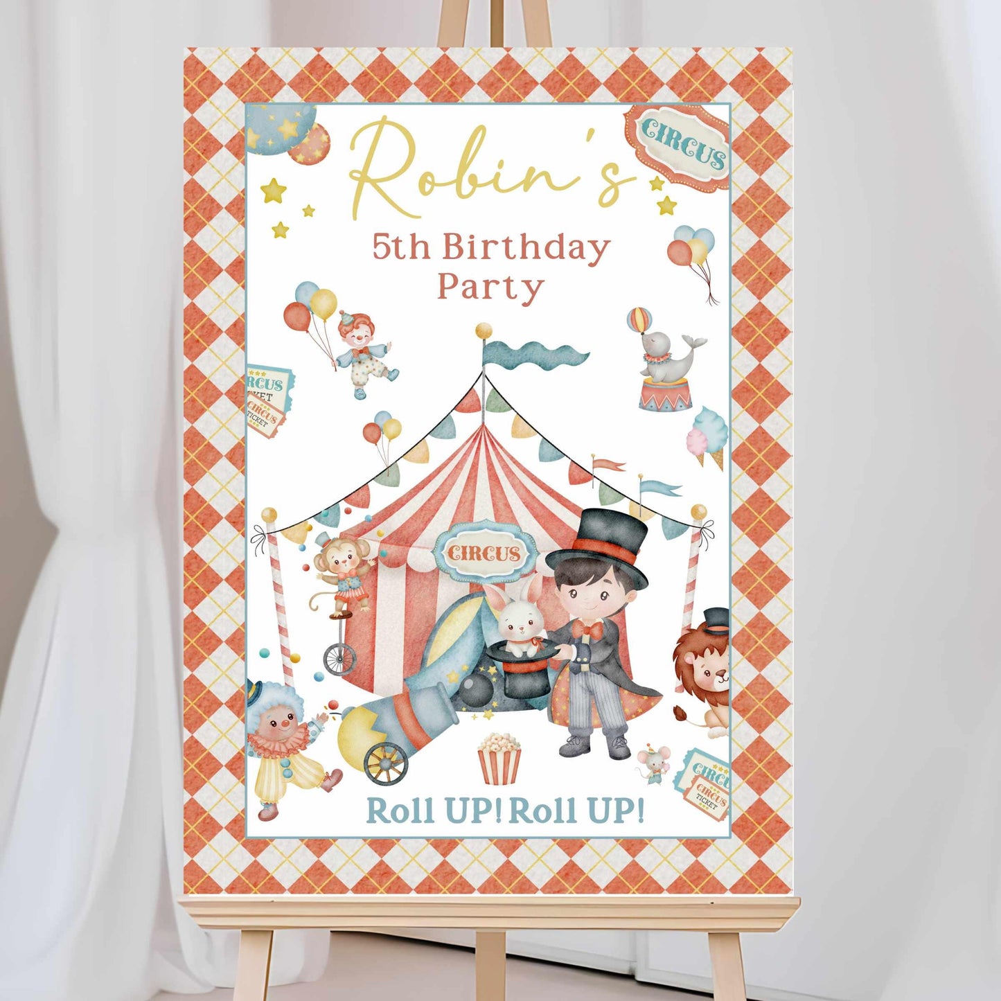 Printed Personalised Birthday Party Welcome Sign, Custom Poster Circus Theme