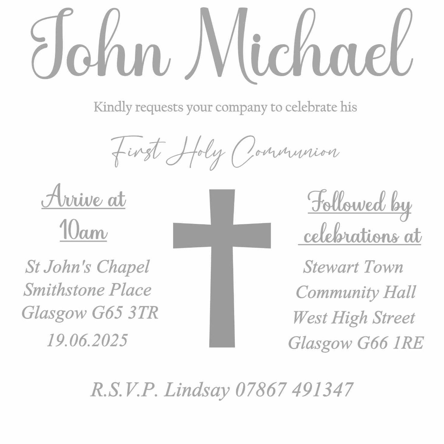 10 Printed Personalised First Holy Communion Invitations, Baptism or Confirmation Party