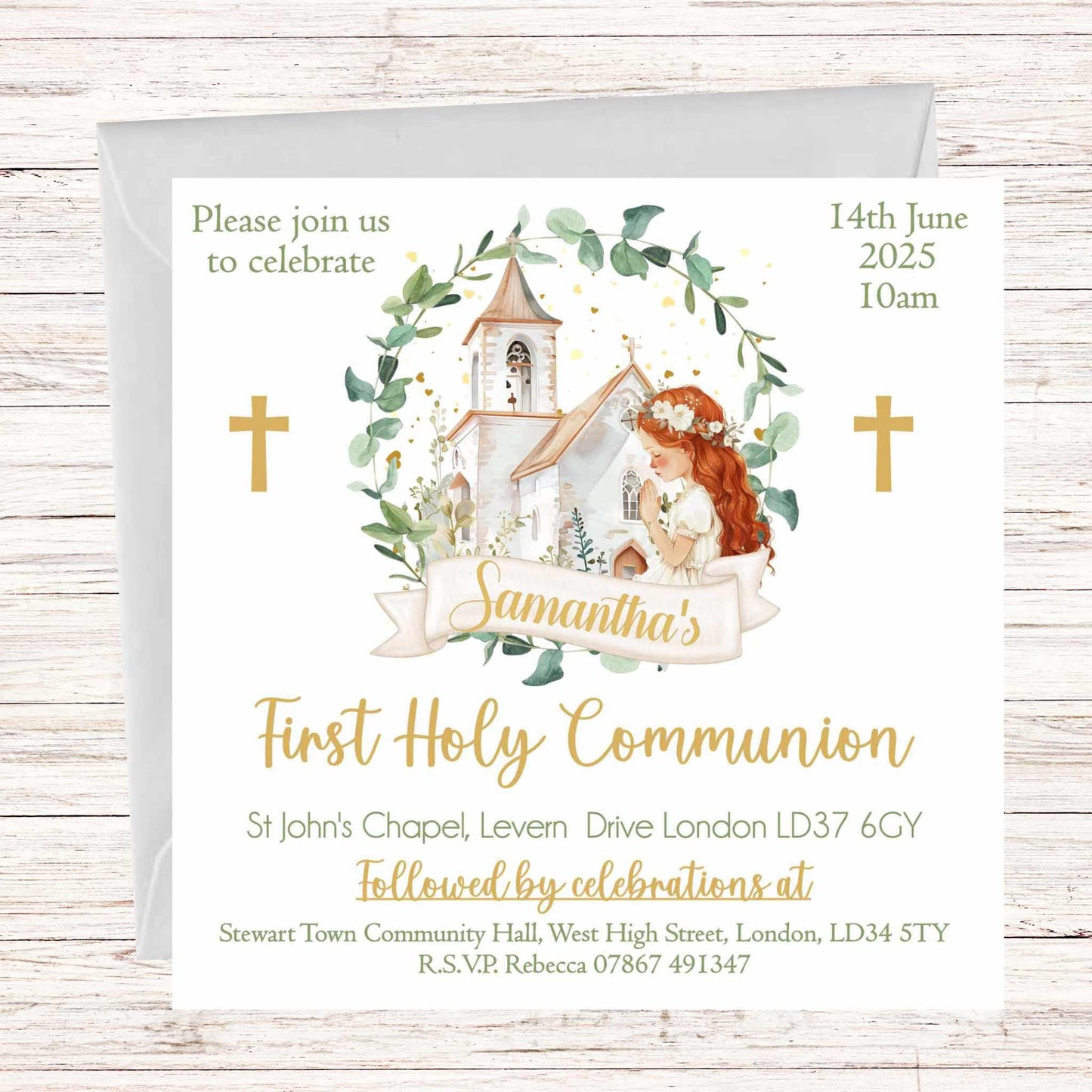 10 Printed Personalised First Holy Communion Invitations, Baptism or Confirmation Party, Girls Pink