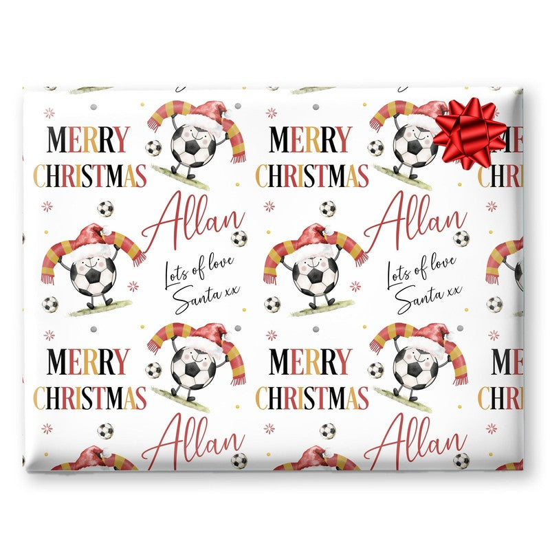 Football Christmas Wrapping Paper, Personalised Xmas Gift Wrap for Football Fans