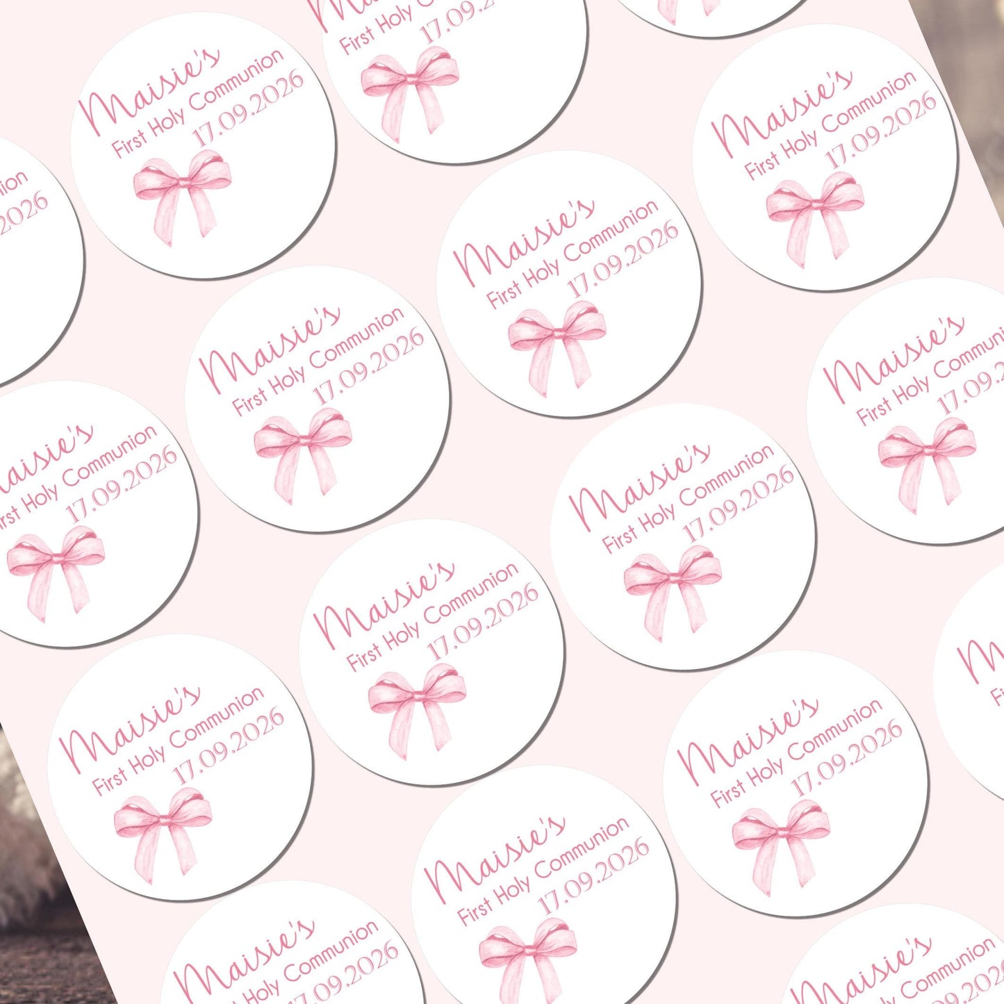 Personalised First Holy Communion Stickers, Party Bag Stickers, Sweet Cone Bags Party Favours Baptism Christening